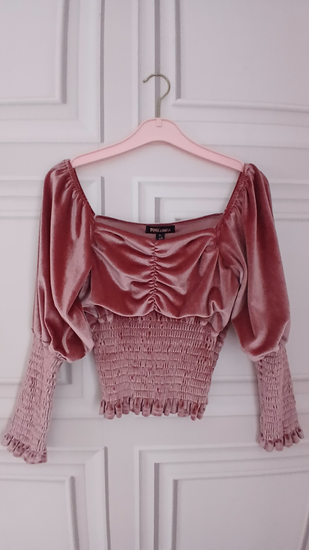 Pink Vanilla Pink Velvet Ruched Sleeve Top UK L