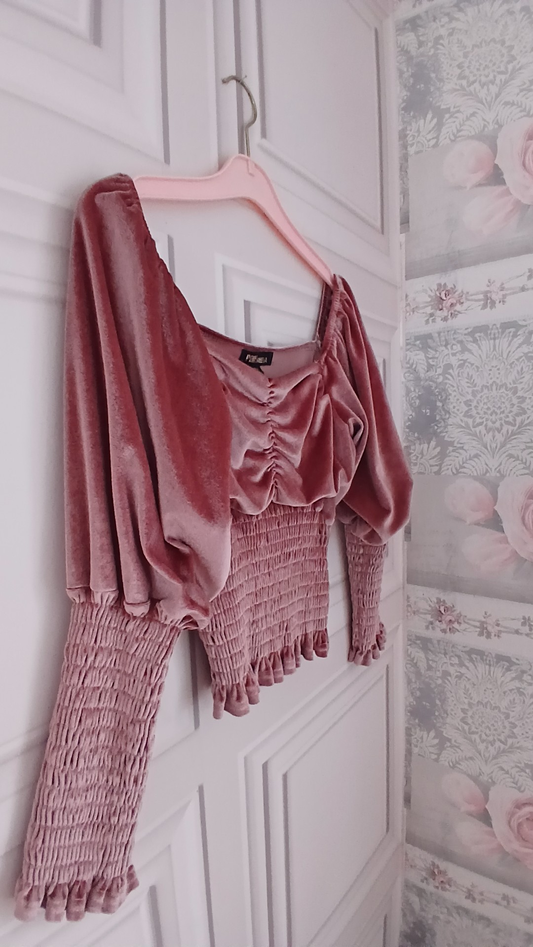 Pink Vanilla Pink Velvet Ruched Sleeve Top UK L image 2