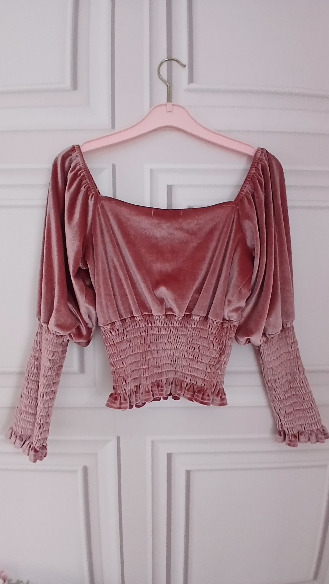 Pink Vanilla Pink Velvet Ruched Sleeve Top UK L image 5
