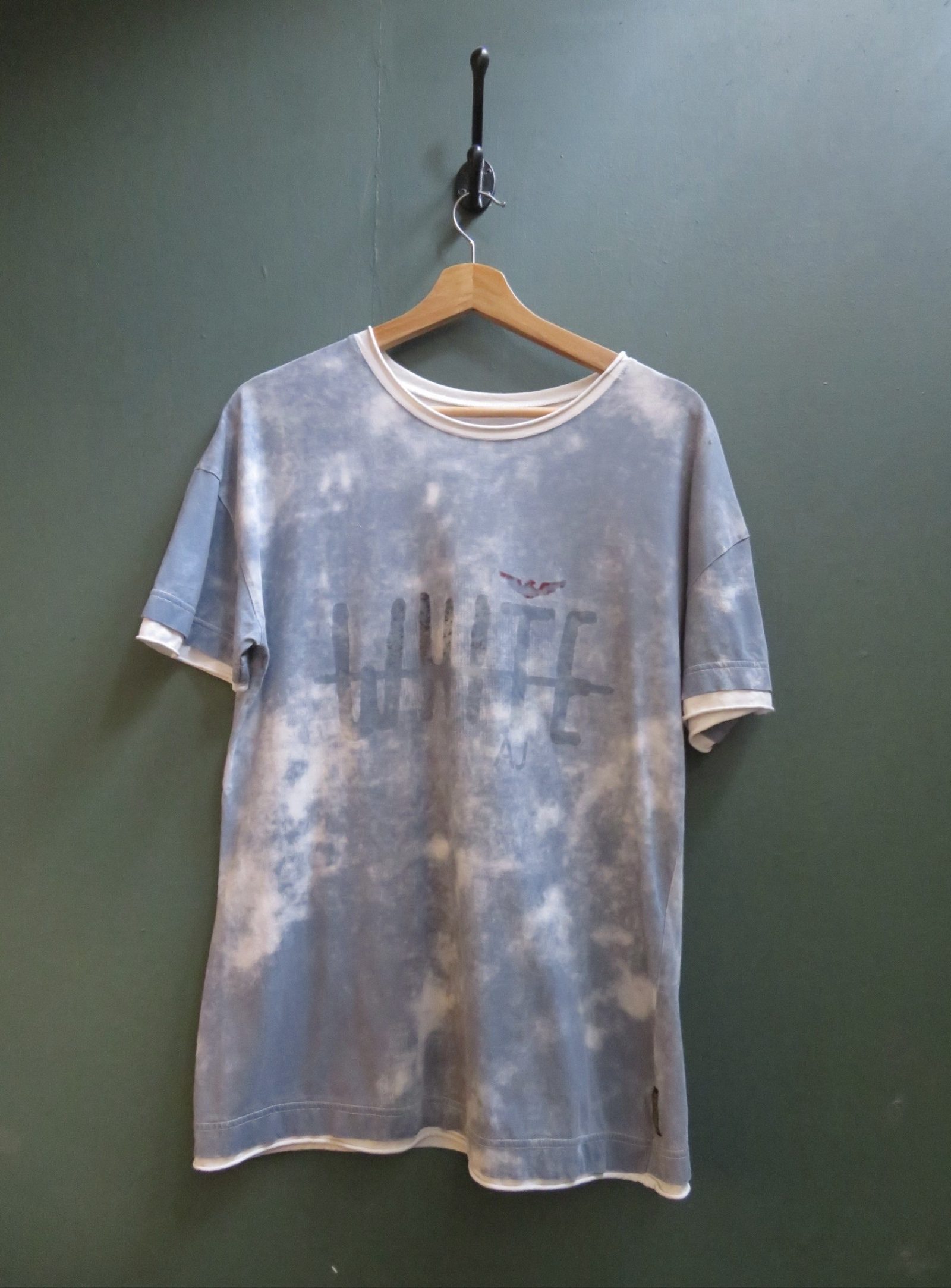 Armani Jeans Men's Blue & White Tie-Dye Logo T-Shirt Medium