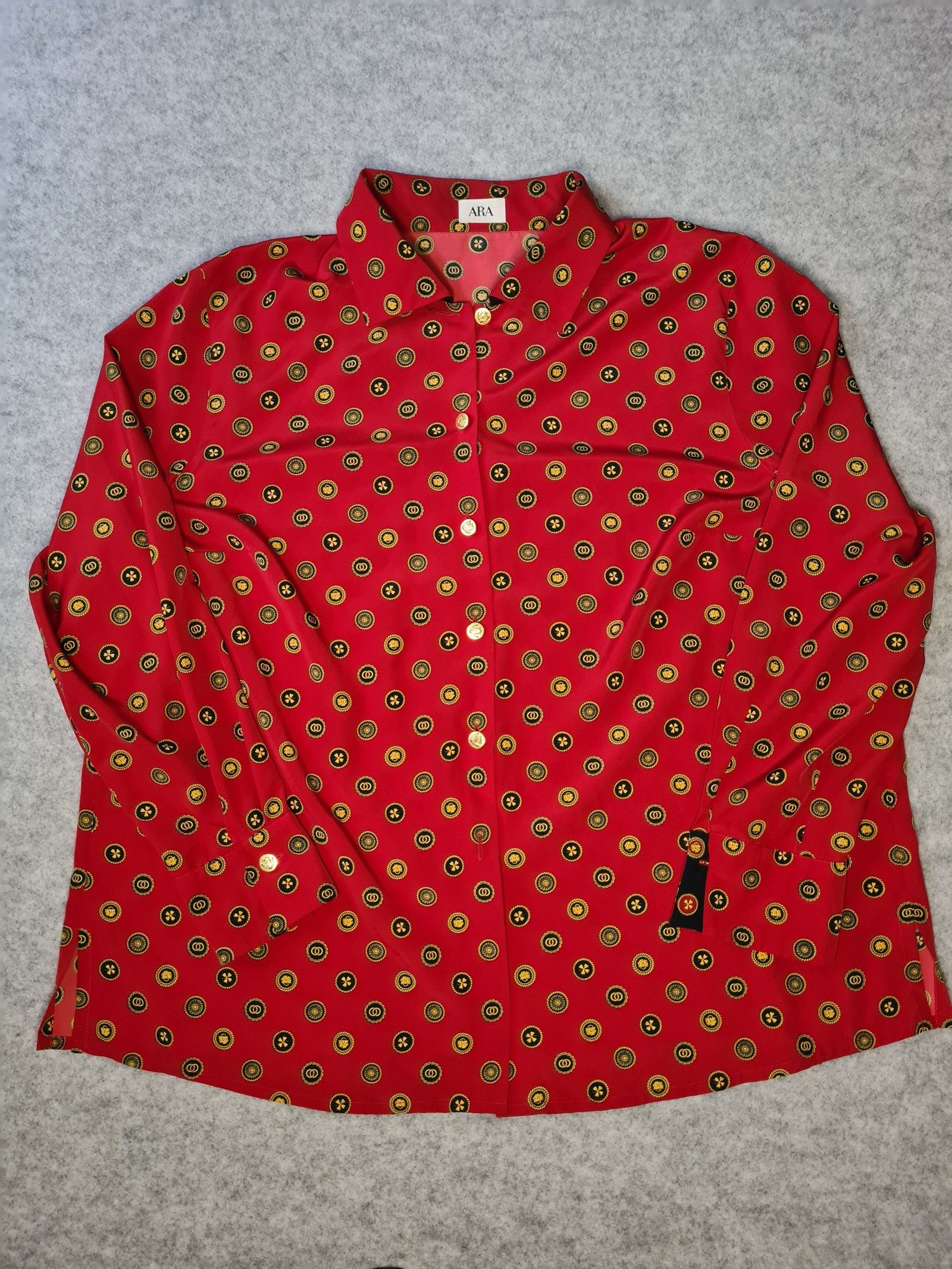 ARA Red Button-Up Party Shirt Gold Oversized Size L 1170