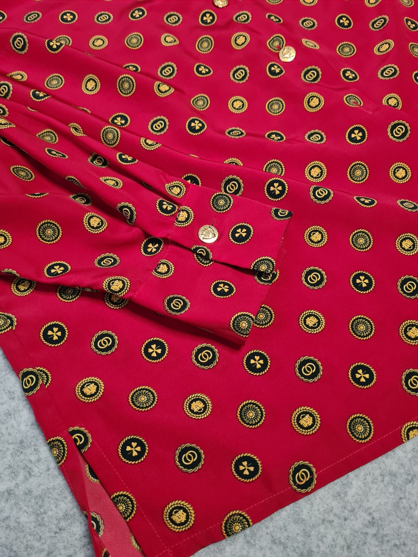 ARA Red Button-Up Party Shirt Gold Oversized Size L 1170 image 3