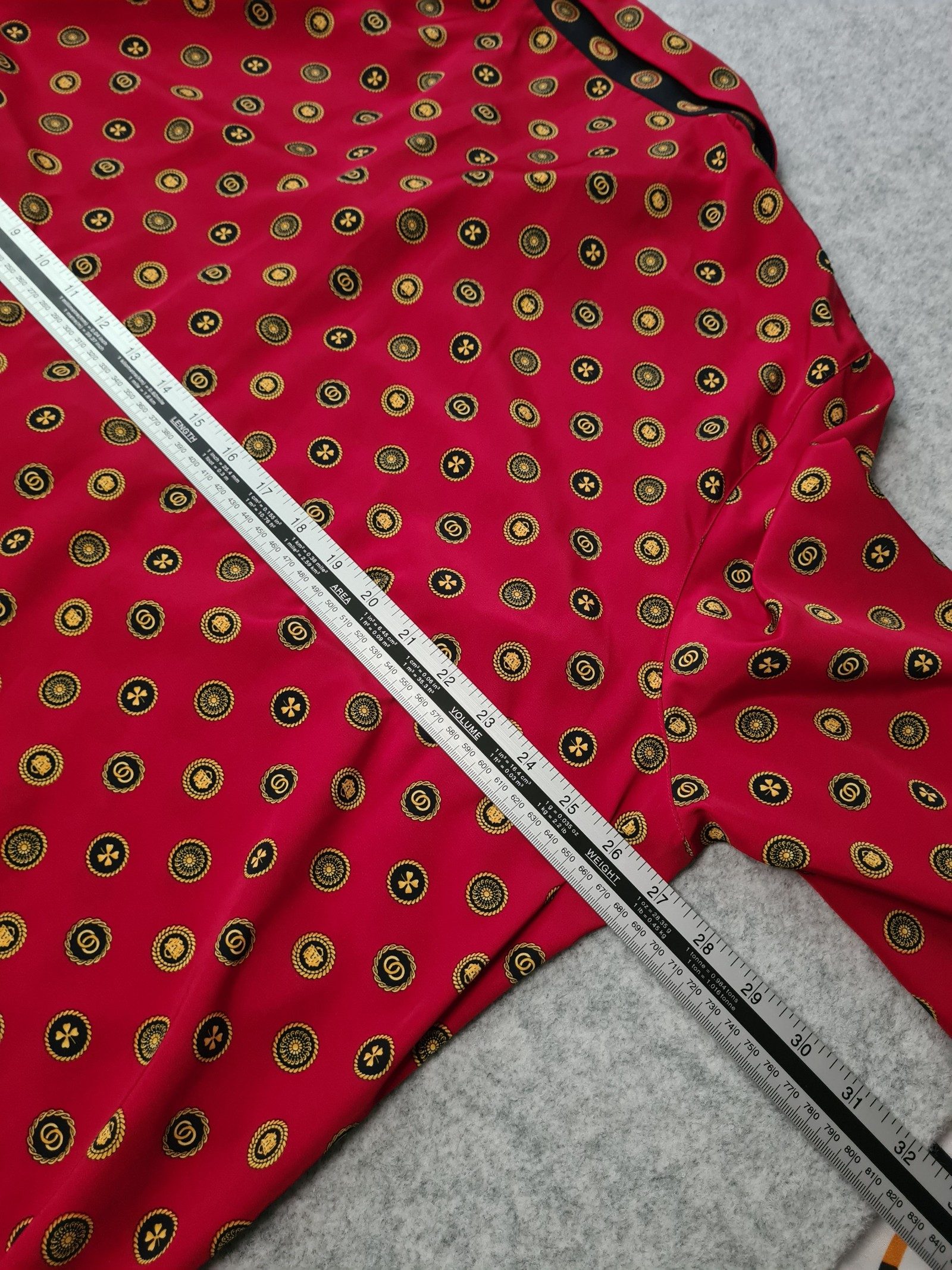 ARA Red Button-Up Party Shirt Gold Oversized Size L 1170 image 5
