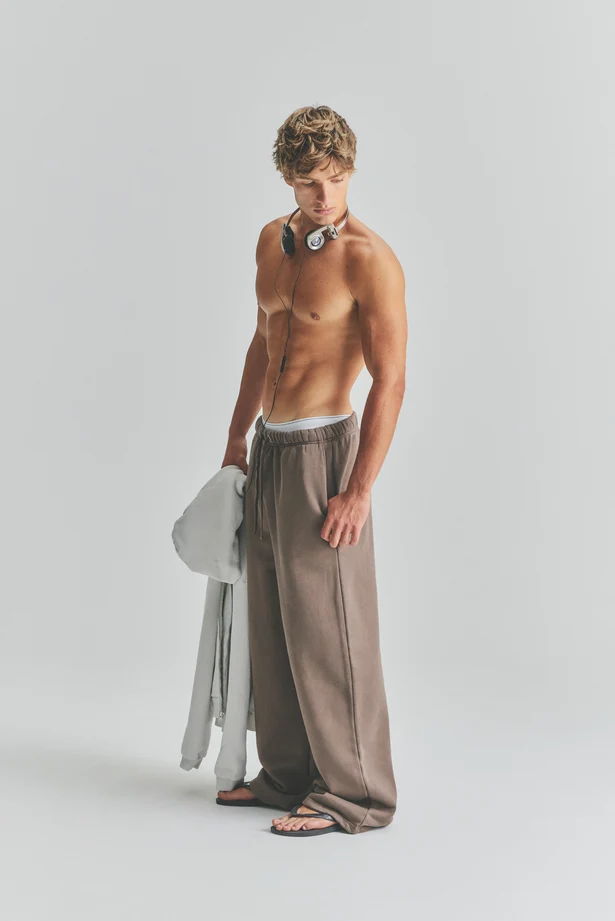 ELWOOD Men Brown Core Sweatpants Large Elastic Waist Drawstring Size M image 3