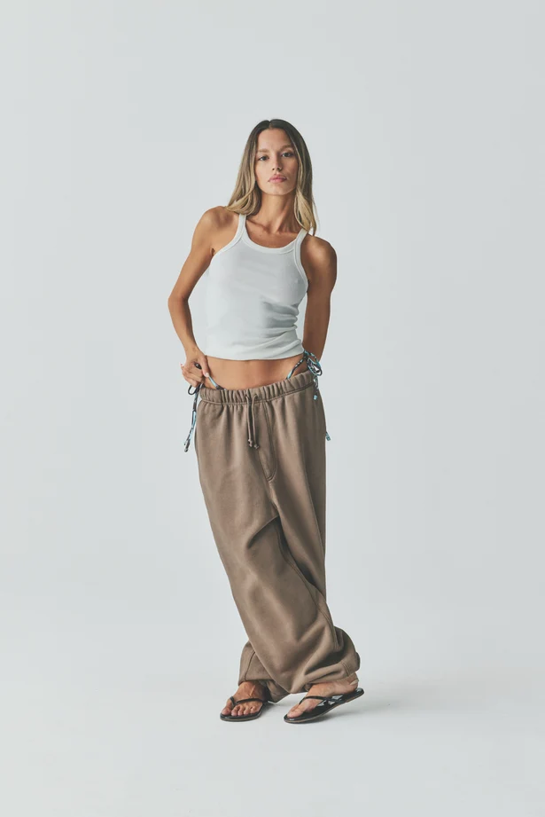 ELWOOD Men Brown Core Sweatpants Large Elastic Waist Drawstring Size M image 2
