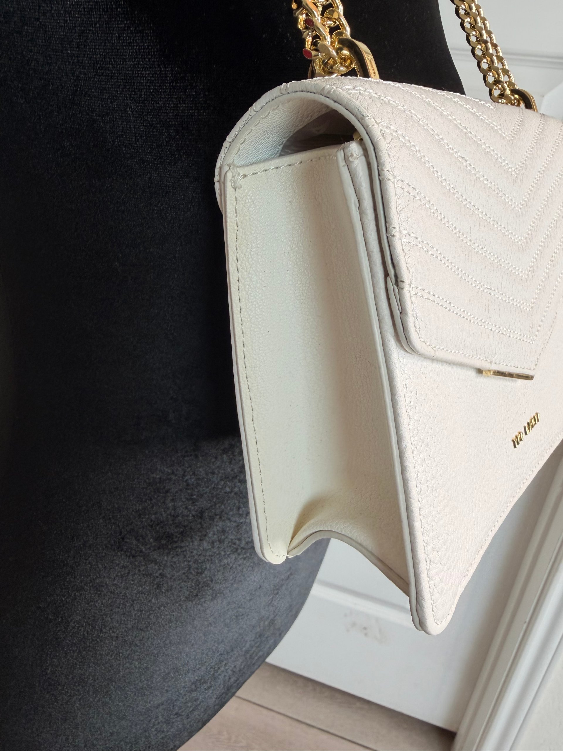 Ted Baker London Ivory Cream Leather Chevron Quilted Envelope Bag Gold Chain image 3