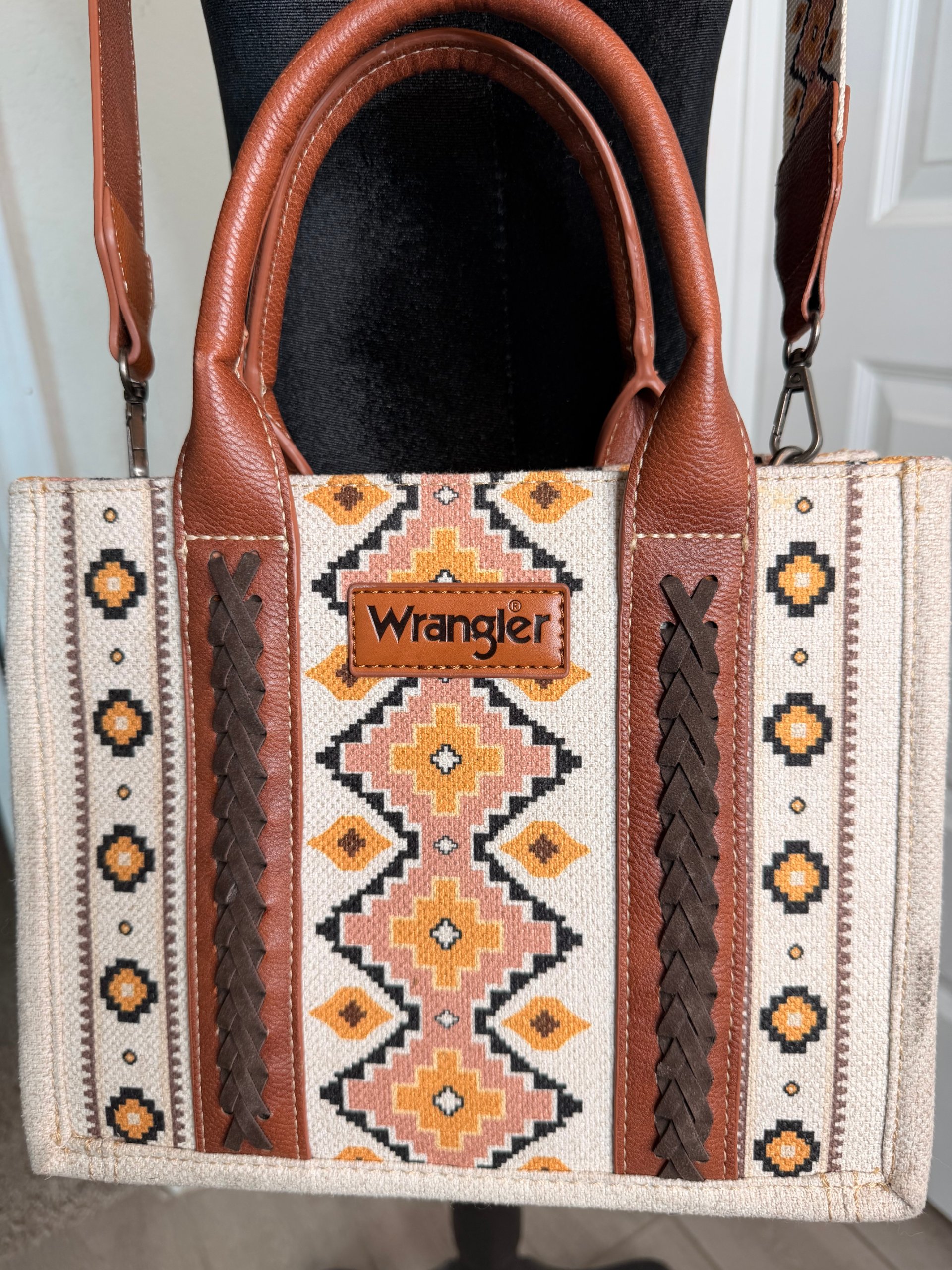 Wrangler Brand Beige & Brown Aztec Pattern Tote Bag image 2