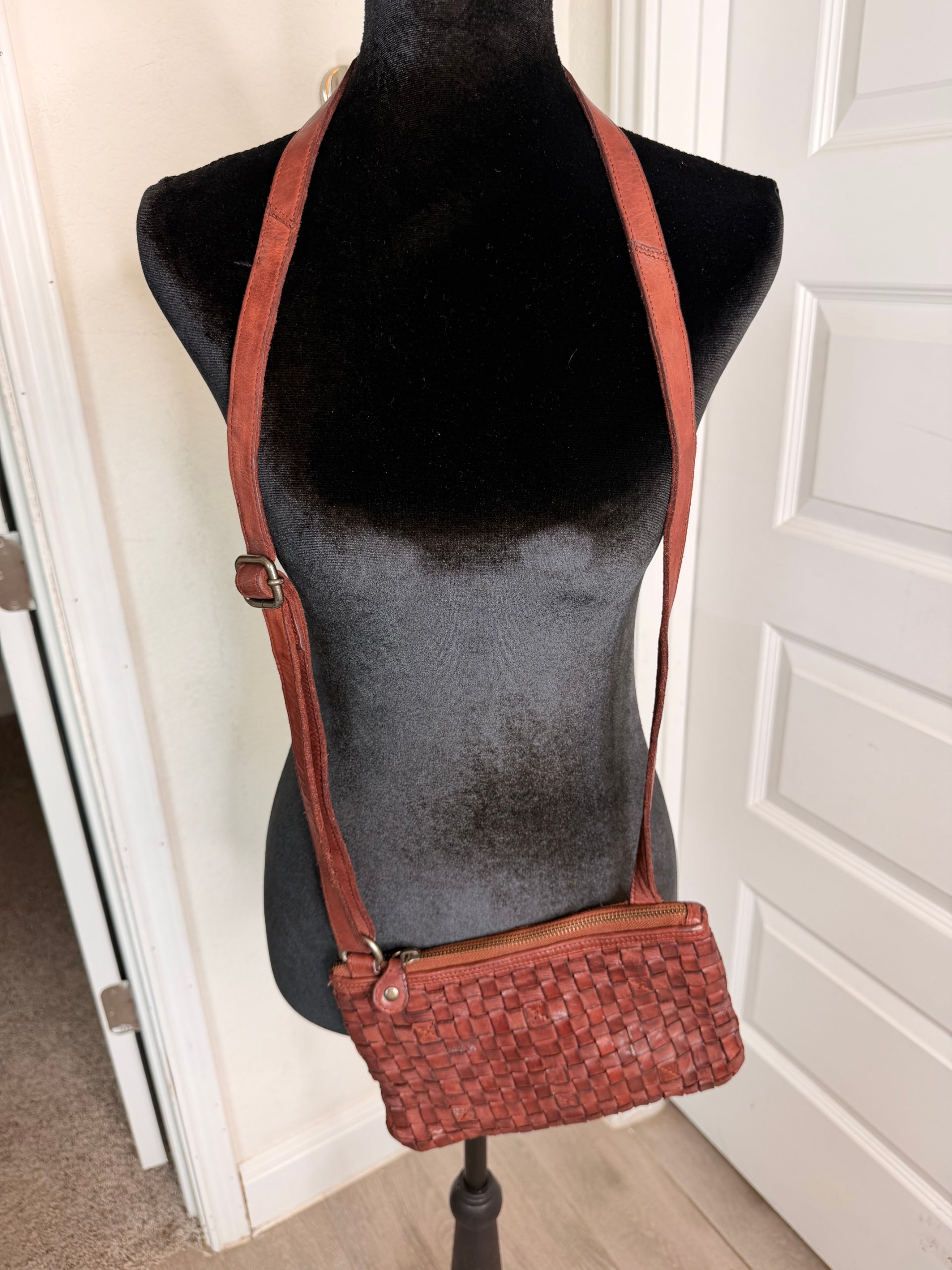Ashwood Heritage Red Woven Leather Crossbody Boho zip purse with adjustable strap image 2