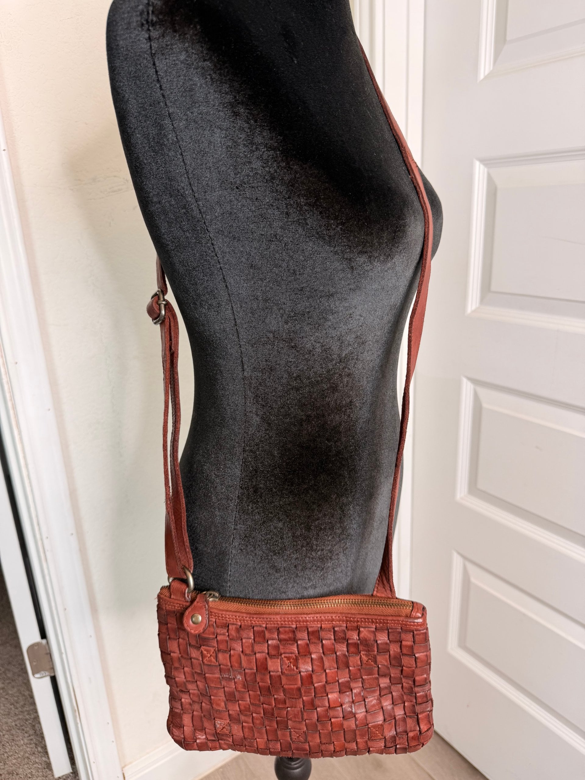 Ashwood Heritage Red Woven Leather Crossbody Boho zip purse with adjustable strap image 3