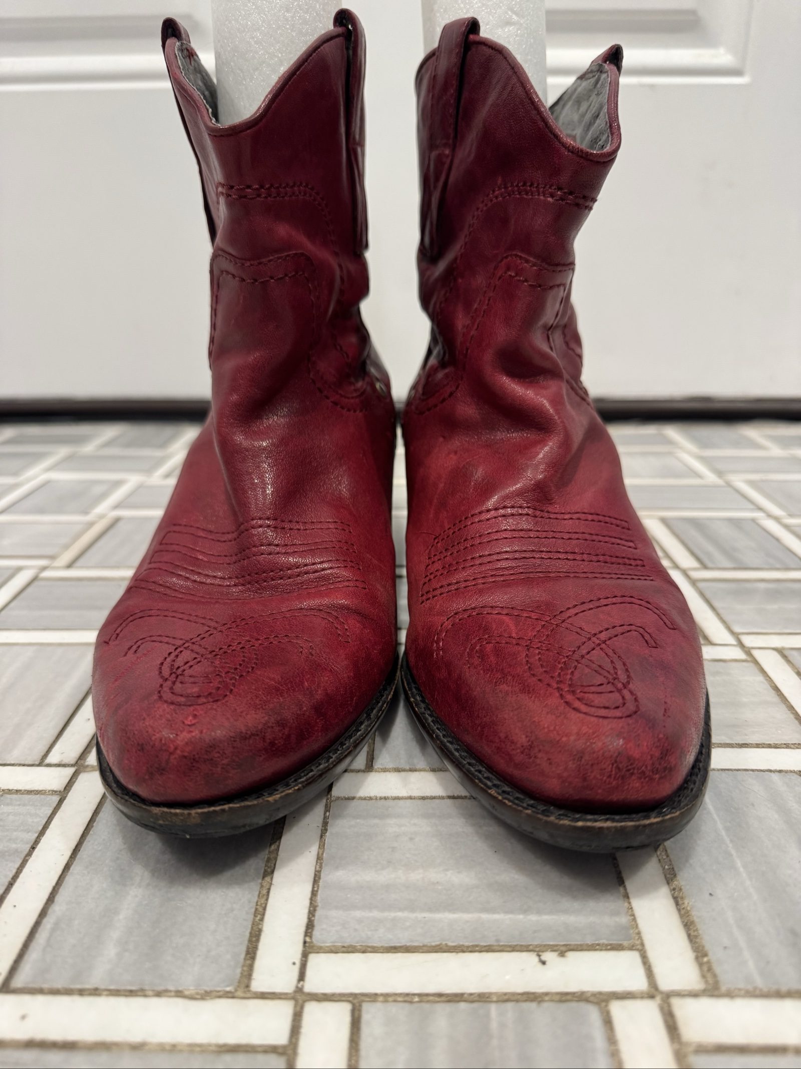 Women’s Franco Sarto Waco Leather Western Boots - Red - Est Size 9-9.5