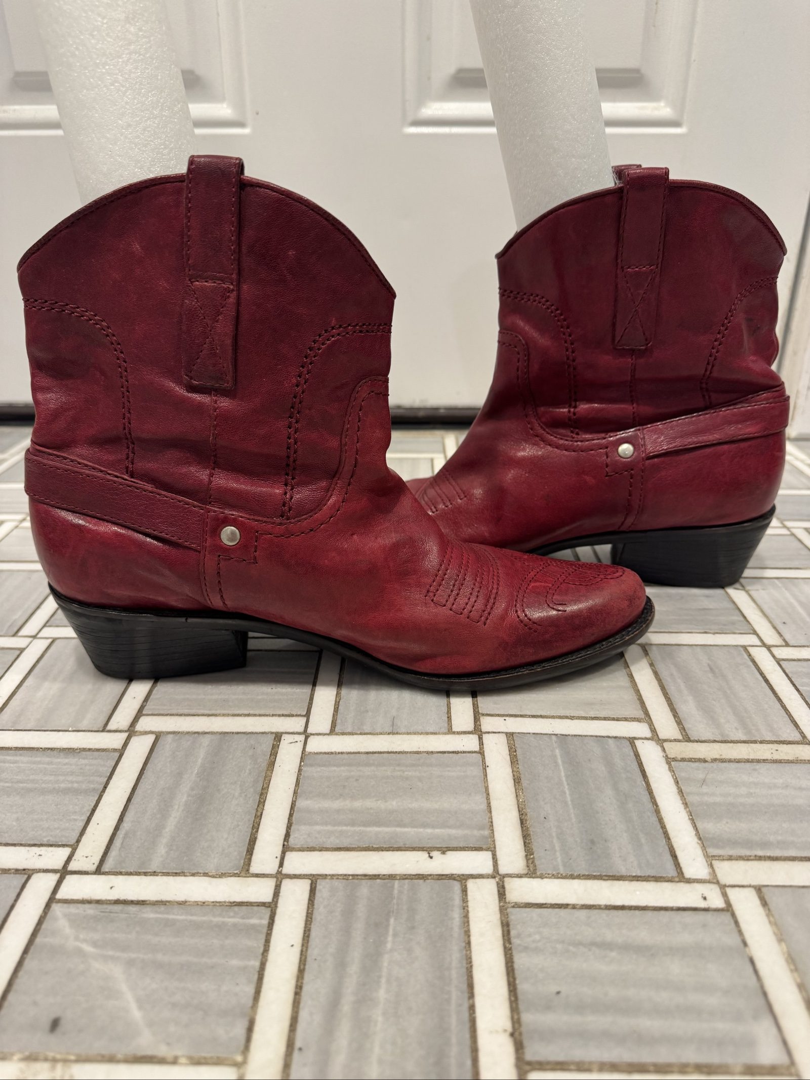 Women’s Franco Sarto Waco Leather Western Boots - Red - Est Size 9-9.5 image 5