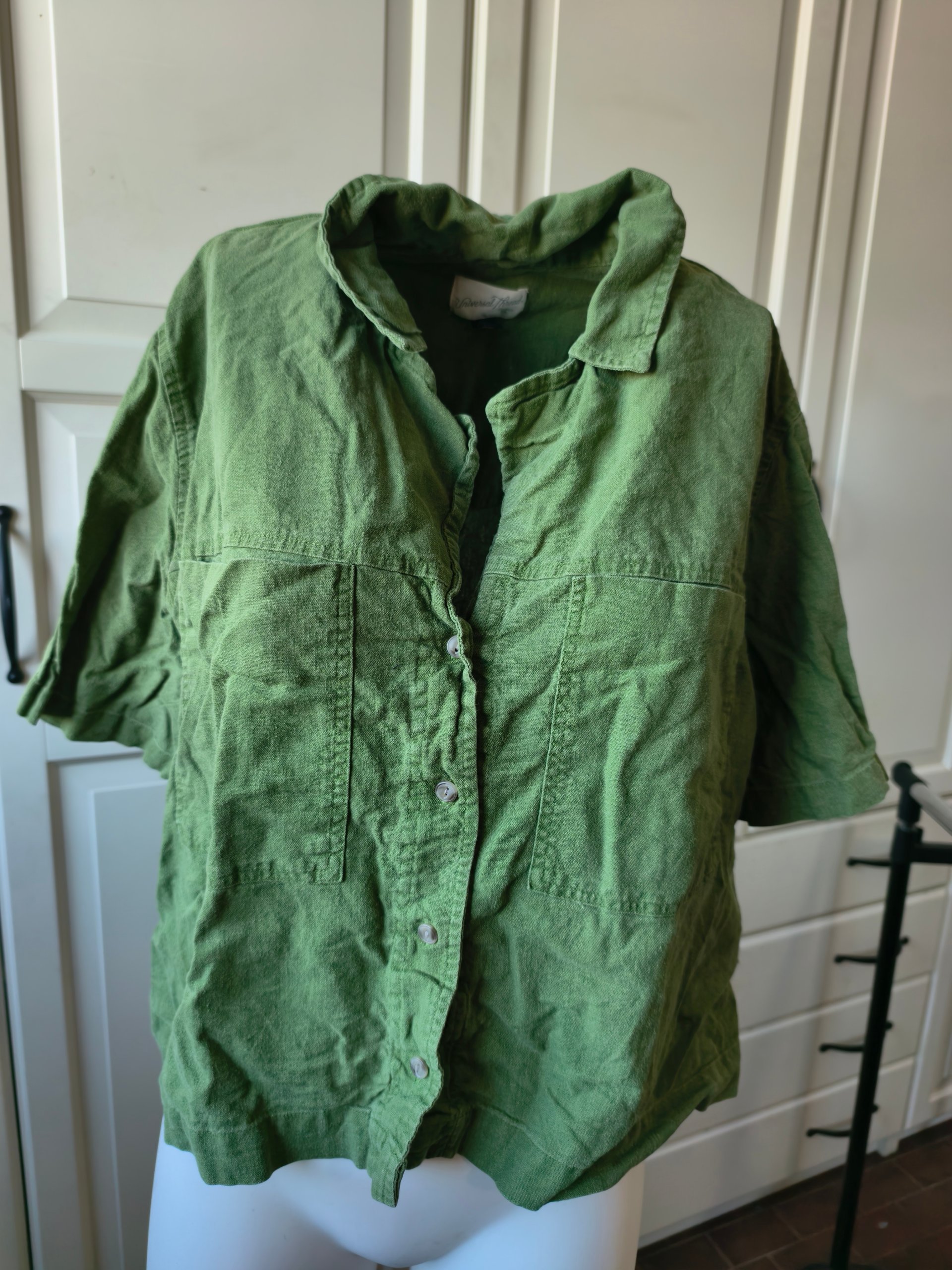 Camicia Lino Donna Universal Thread Verde Oliva Manica Corta Tasconi Taglia XL