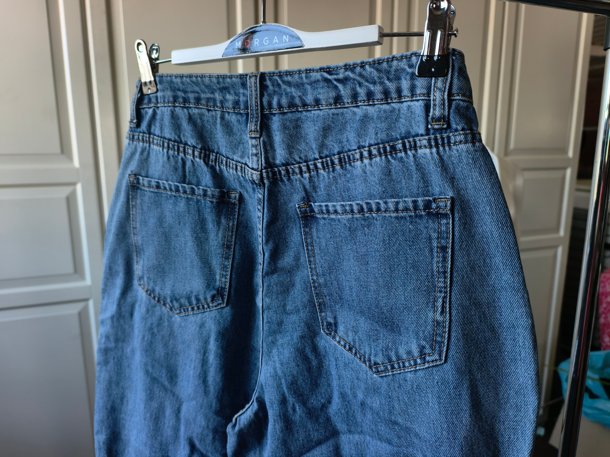 Jeans WAT Donna Mom Fit Tg M Blu 100% Cotone Nuovi Vita Alta Pinces Slouchy image 4