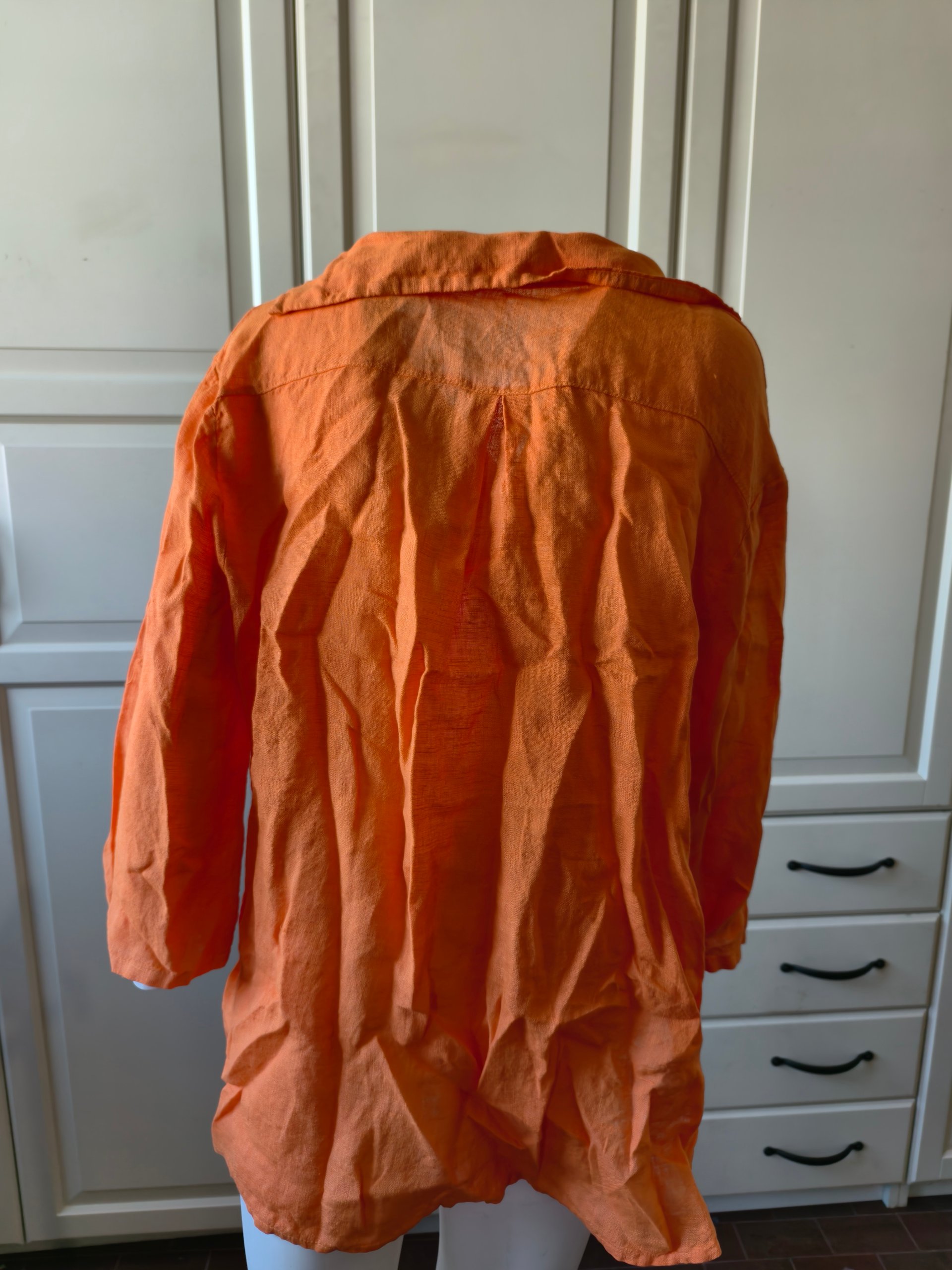 Camicia Lino Donna M L Arancione Manica Regolabile Bottoncino Blusa Estiva Fresca Casual image 3