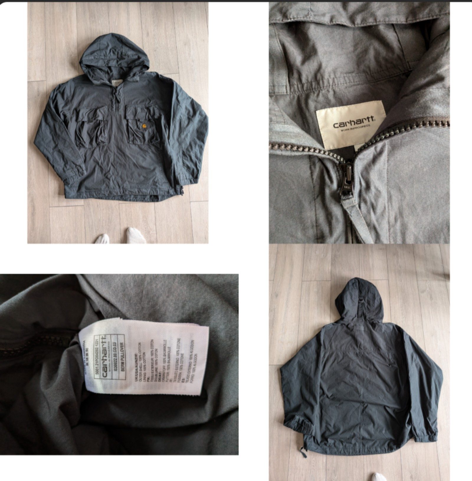 Carhartt WIP Berm Pullover Hoodie Grey Medium Cotton Workwear (L)