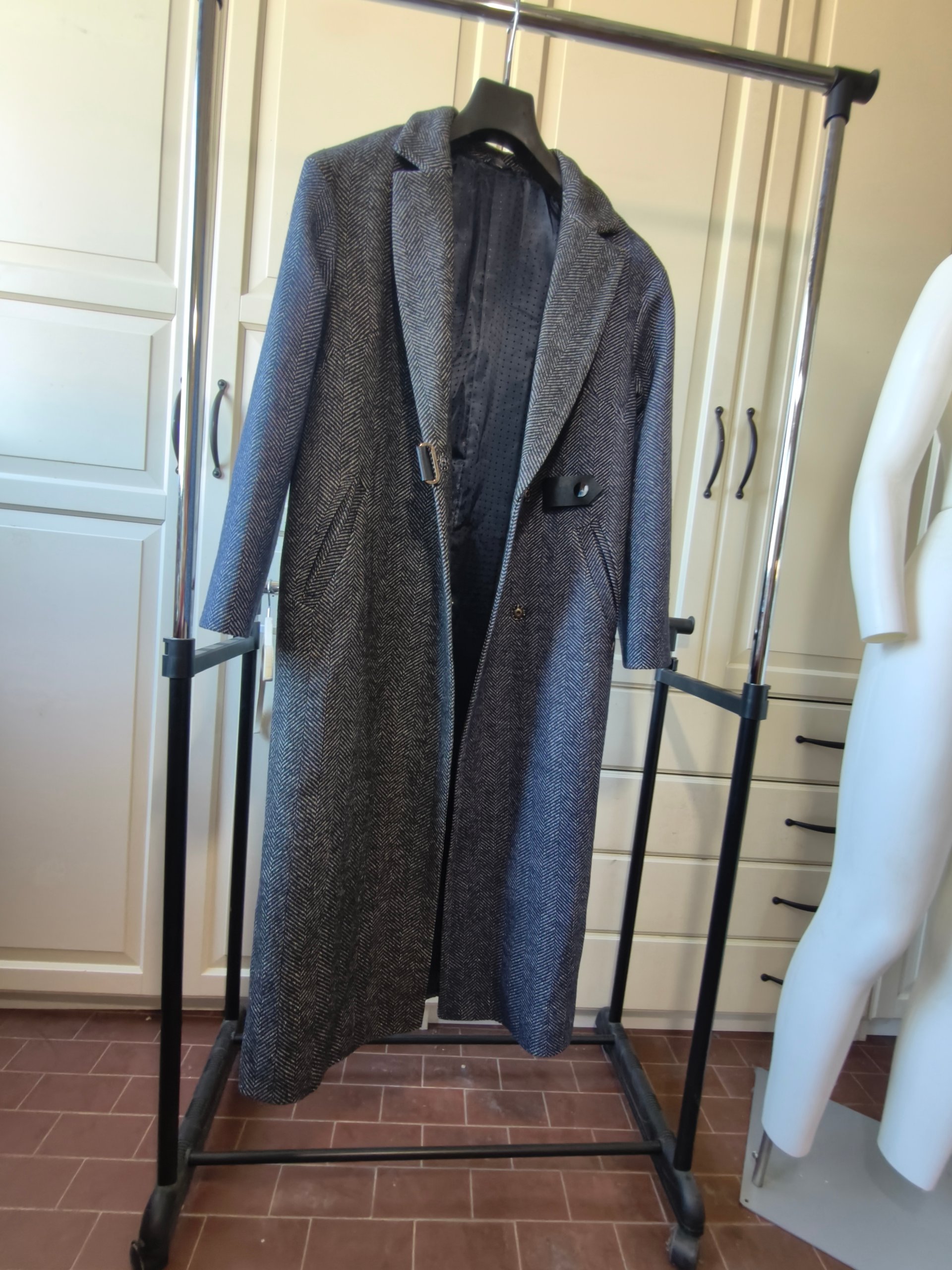 Cappotto Diamond Moda Donna L XL Grigio Spina di Pesce Misto Lana Lungo Dettagli Pelle image 2