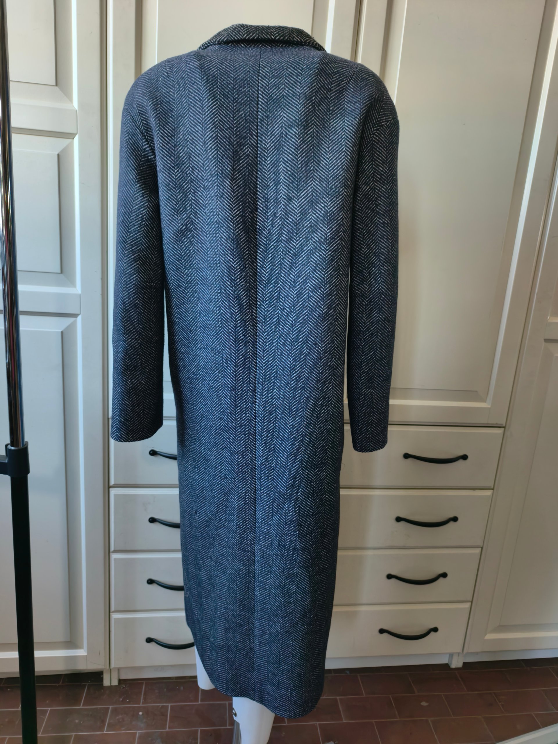 Cappotto Diamond Moda Donna L XL Grigio Spina di Pesce Misto Lana Lungo Dettagli Pelle image 3