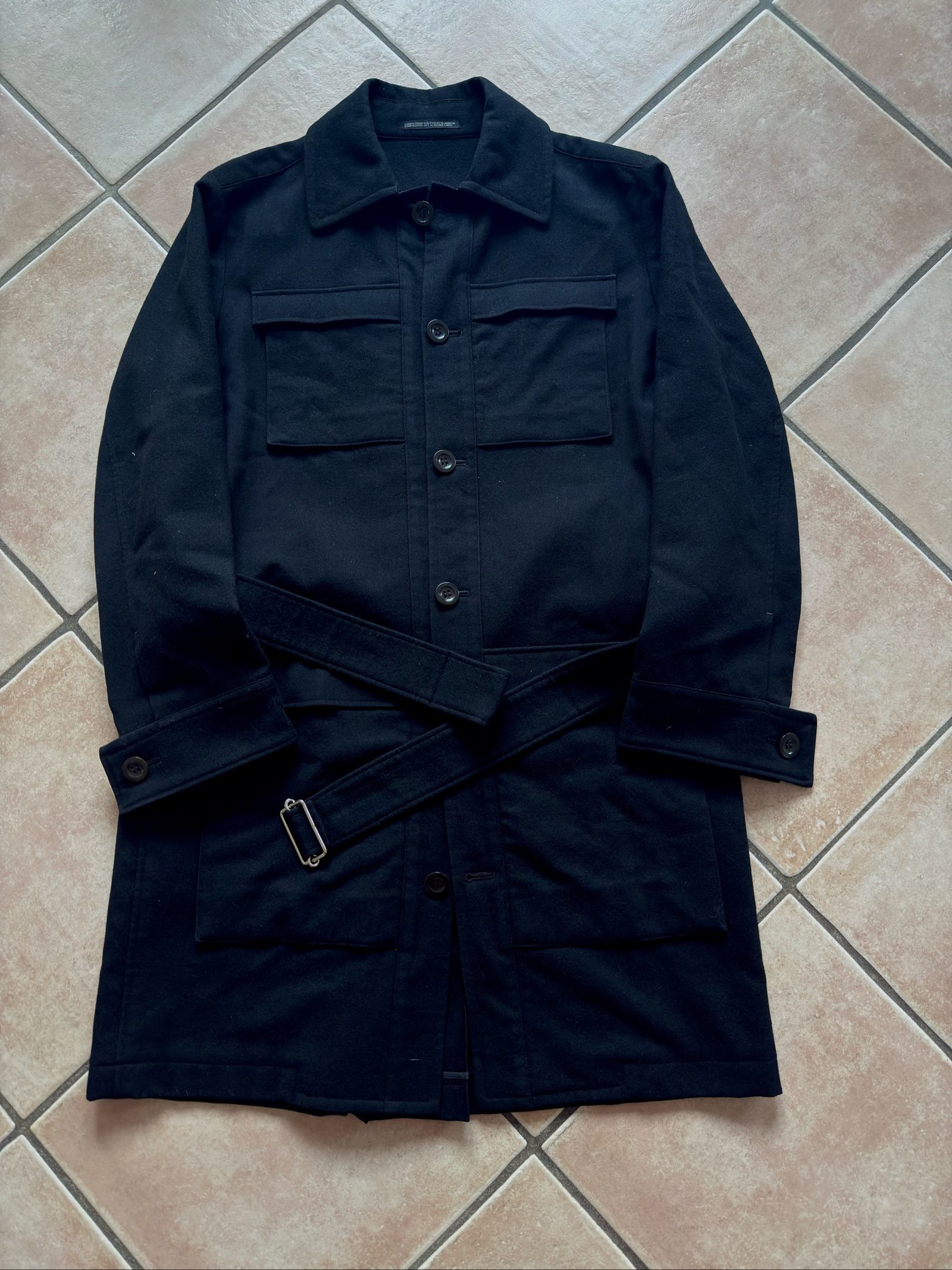 Y's Yohji Yamamoto Women's Black Long Coat w/ Belt Medium