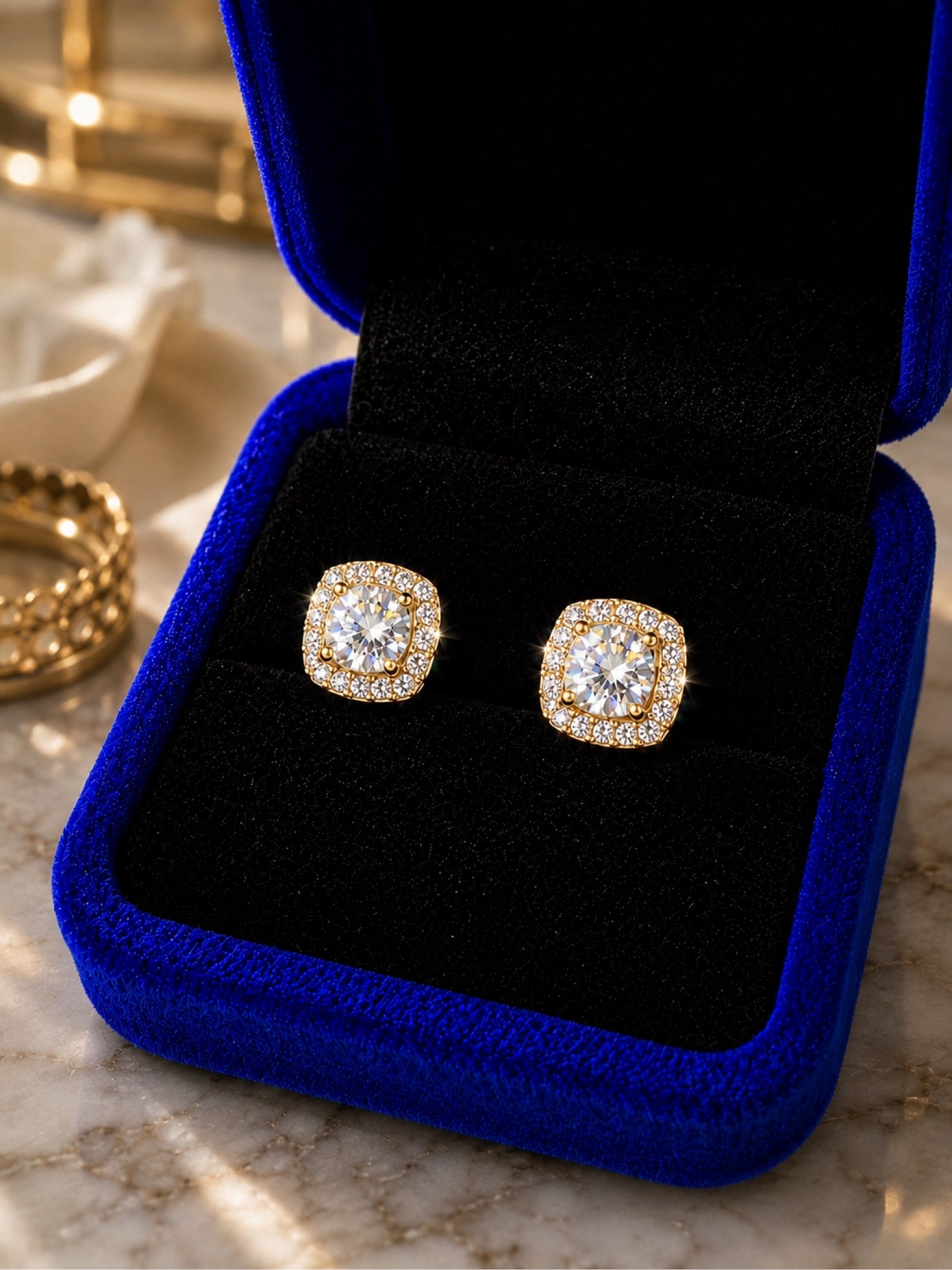 Kolczyki z moissanitem 0,5 ct 5 mm | srebro 925 pozłacane 14K | halo image 3