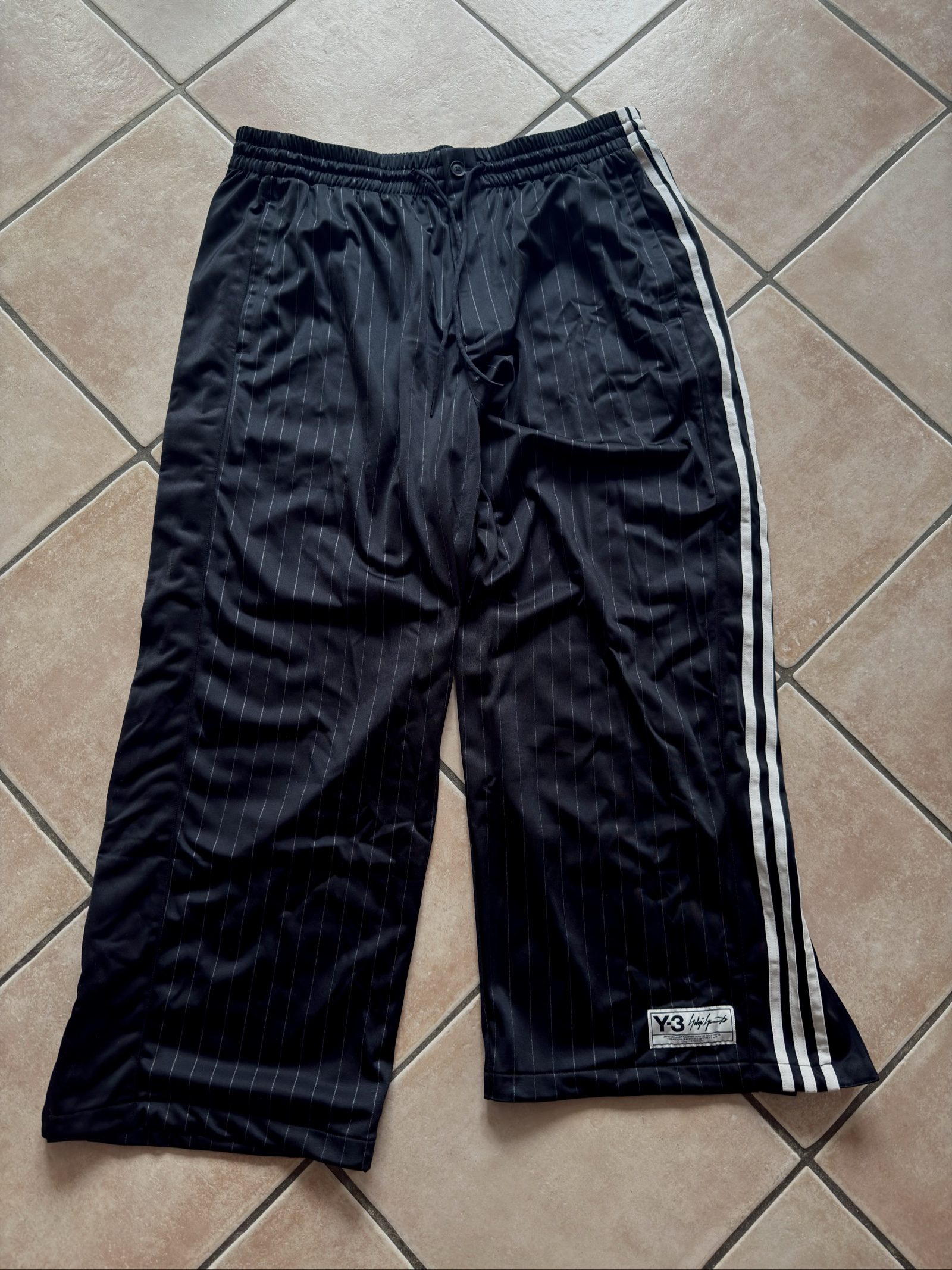 Y-3 Black Pinstripe Track Pants XL with Side Stripes image 2