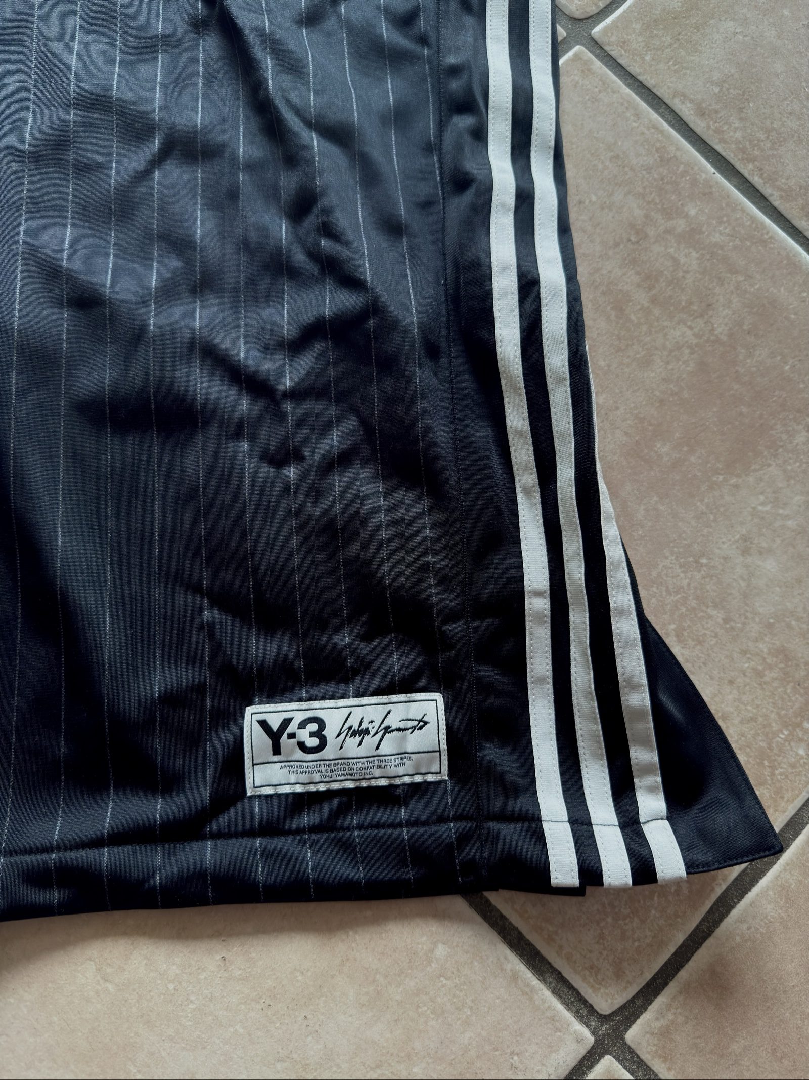 Y-3 Black Pinstripe Track Pants XL with Side Stripes image 4