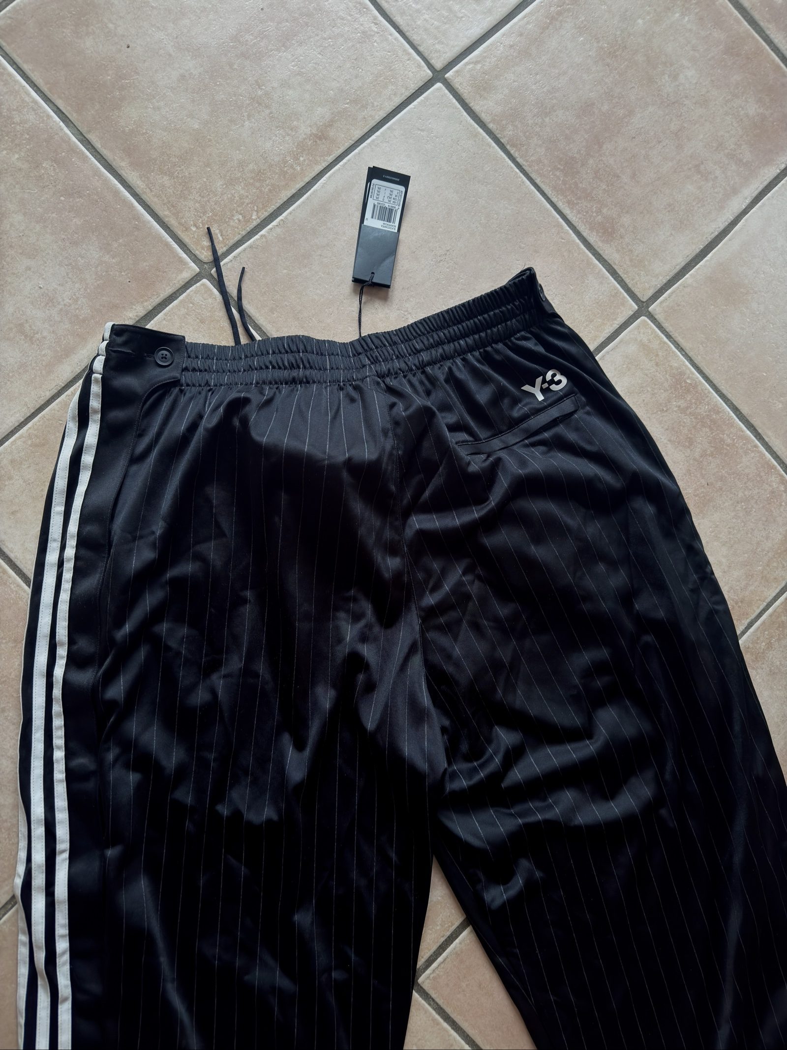 Y-3 Black Pinstripe Track Pants XL with Side Stripes image 5