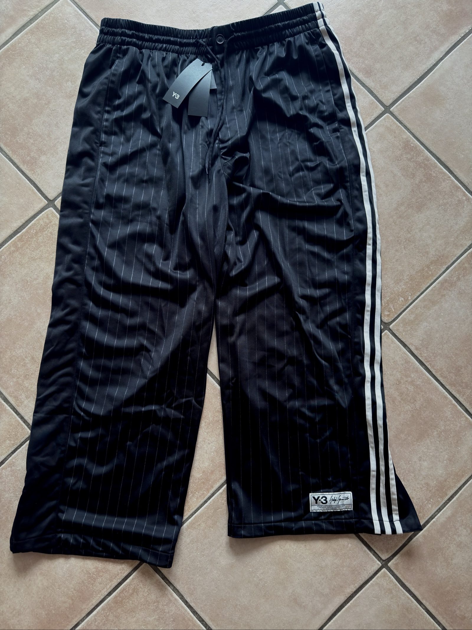 Y-3 Black Pinstripe Track Pants XL with Side Stripes image 3