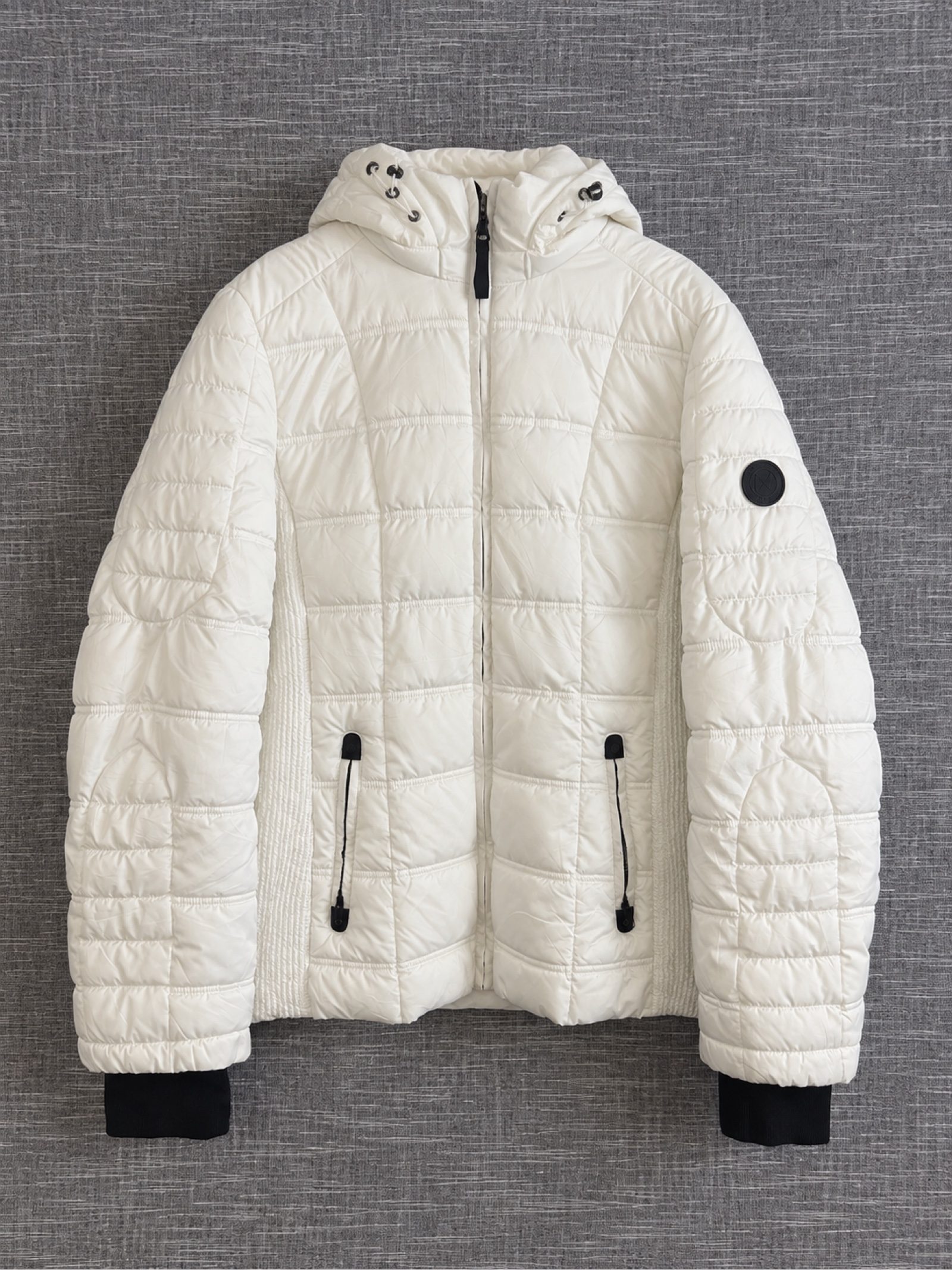 Nautica Women's White Quilted Hooded Puffer Jacket Large Water Resistant