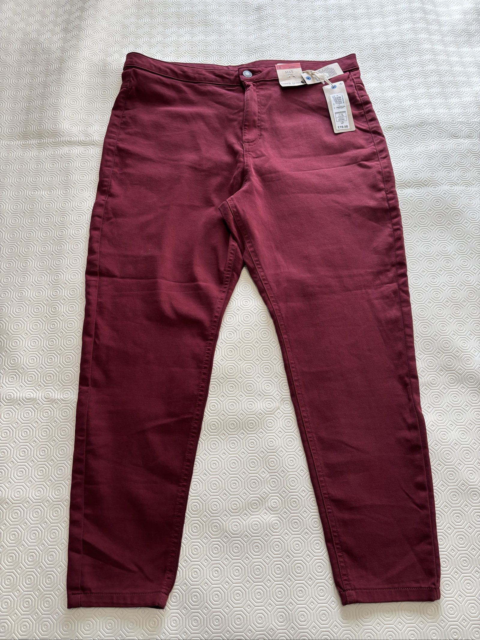 M&S Claret Super Skinny High Rise Jeans UK 18 Short