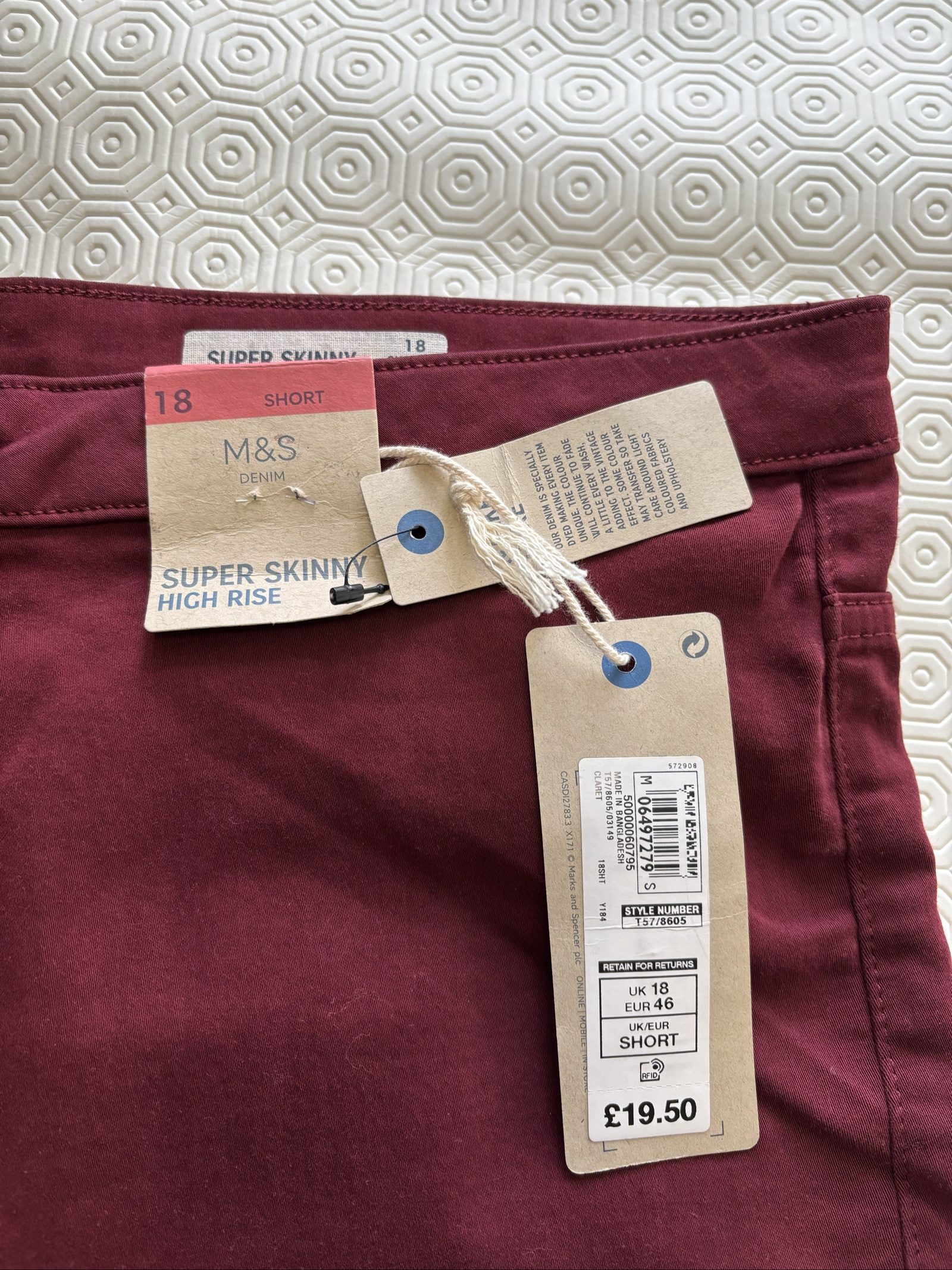 M&S Claret Super Skinny High Rise Jeans UK 18 Short image 2