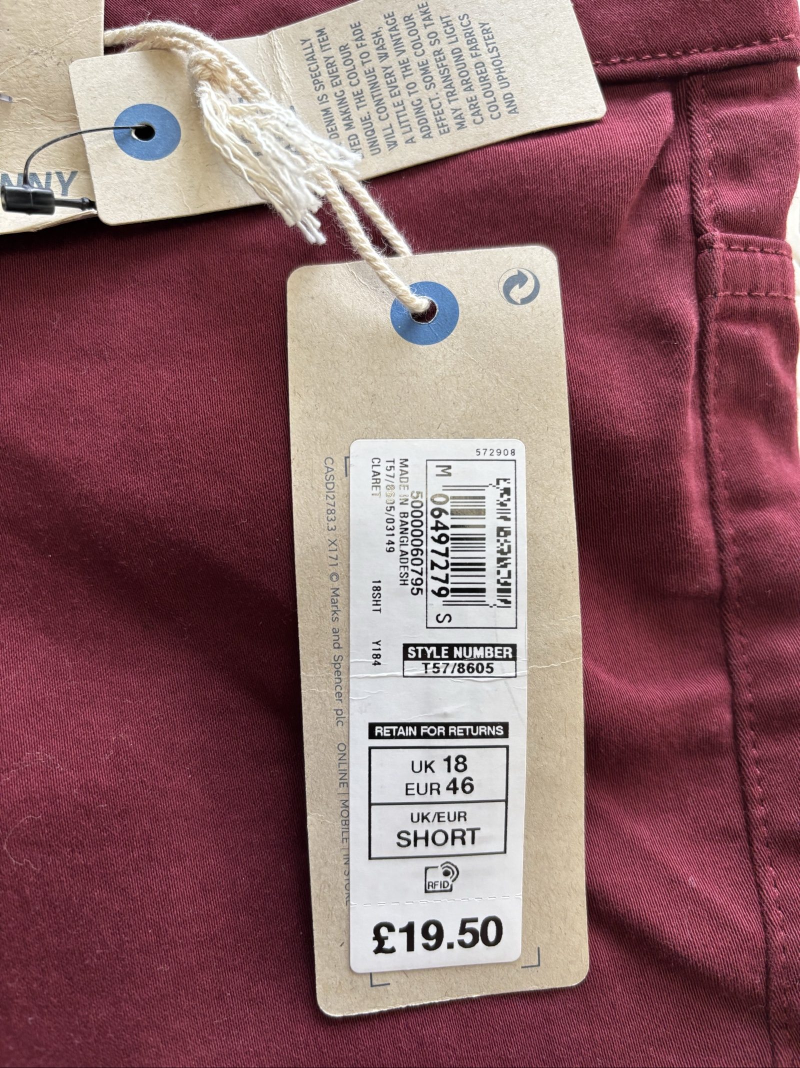 M&S Claret Super Skinny High Rise Jeans UK 18 Short image 3