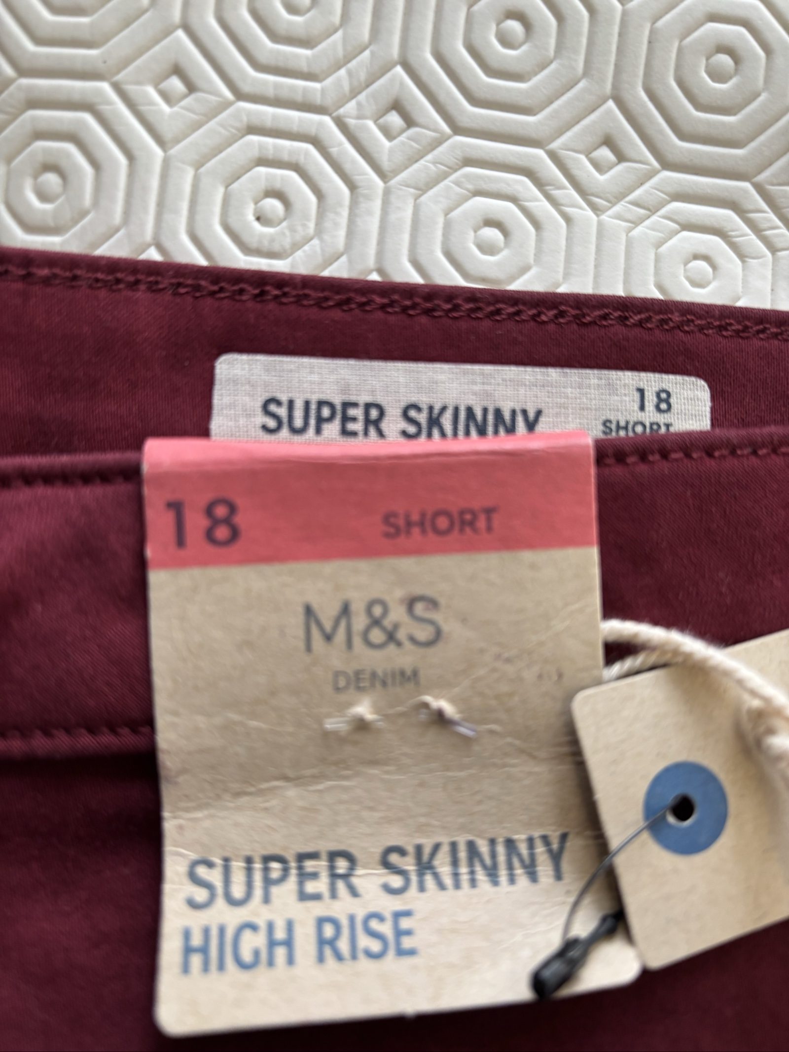 M&S Claret Super Skinny High Rise Jeans UK 18 Short image 4