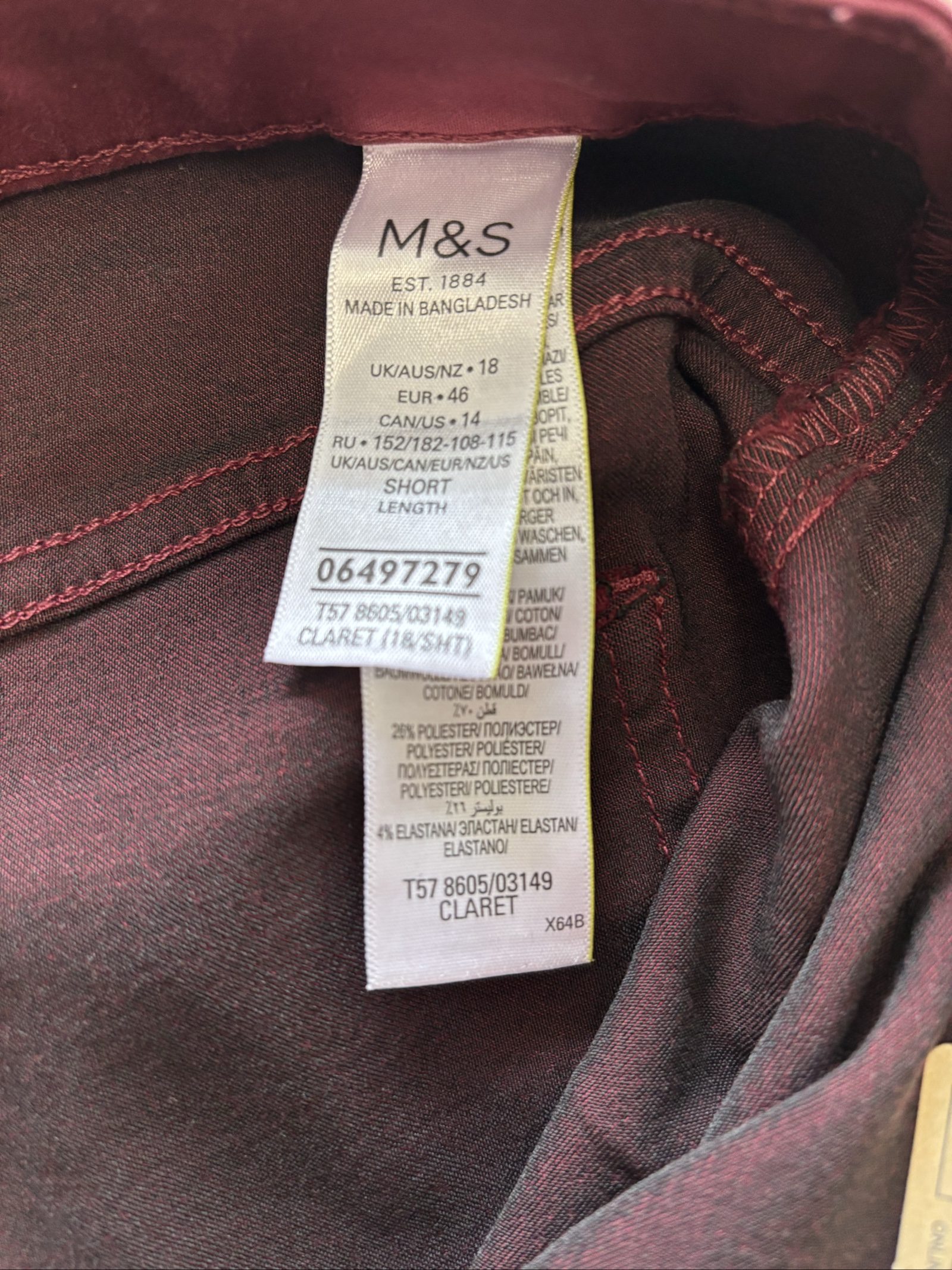 M&S Claret Super Skinny High Rise Jeans UK 18 Short image 5
