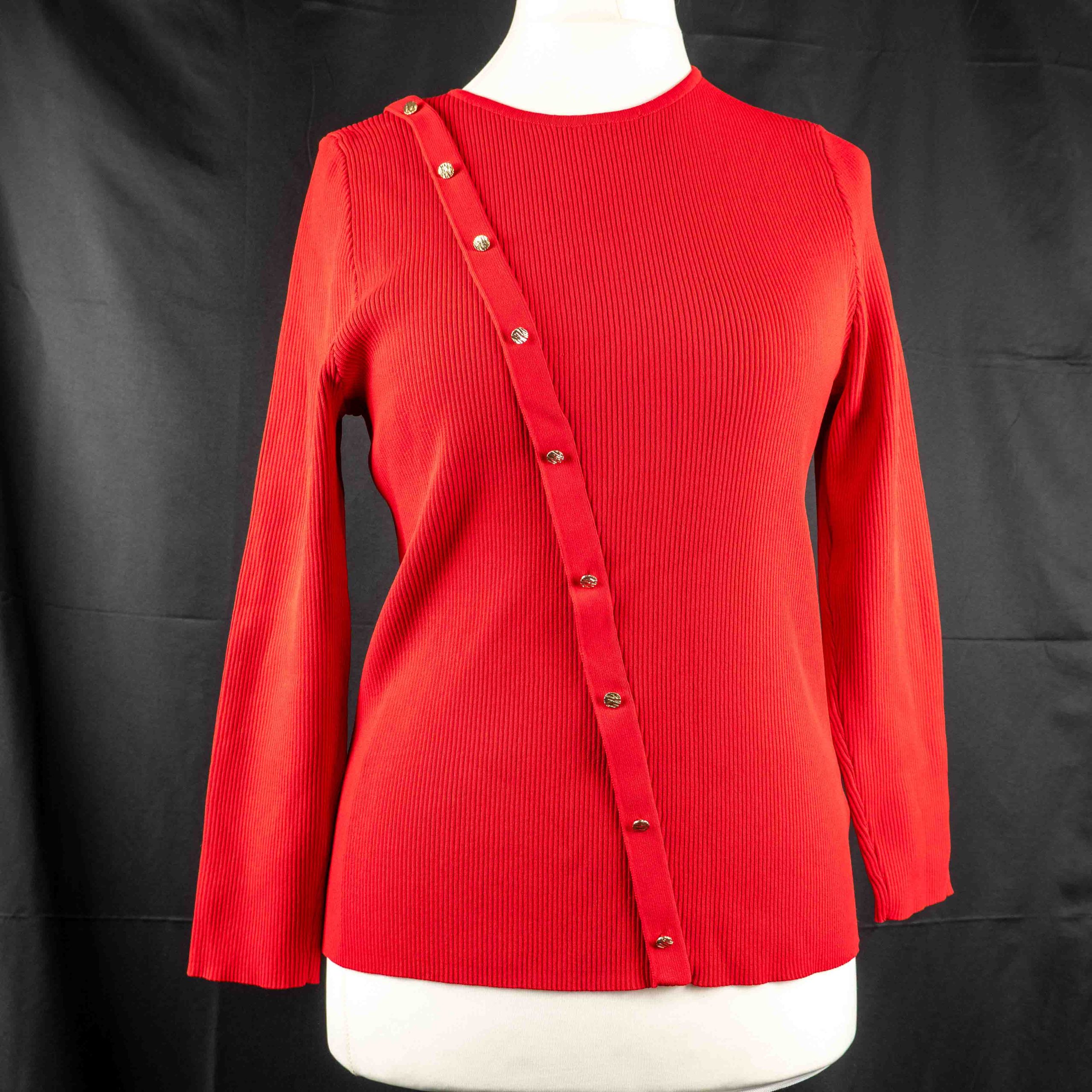 Next L Red Ribbed Button Detail Top Pre-Owned