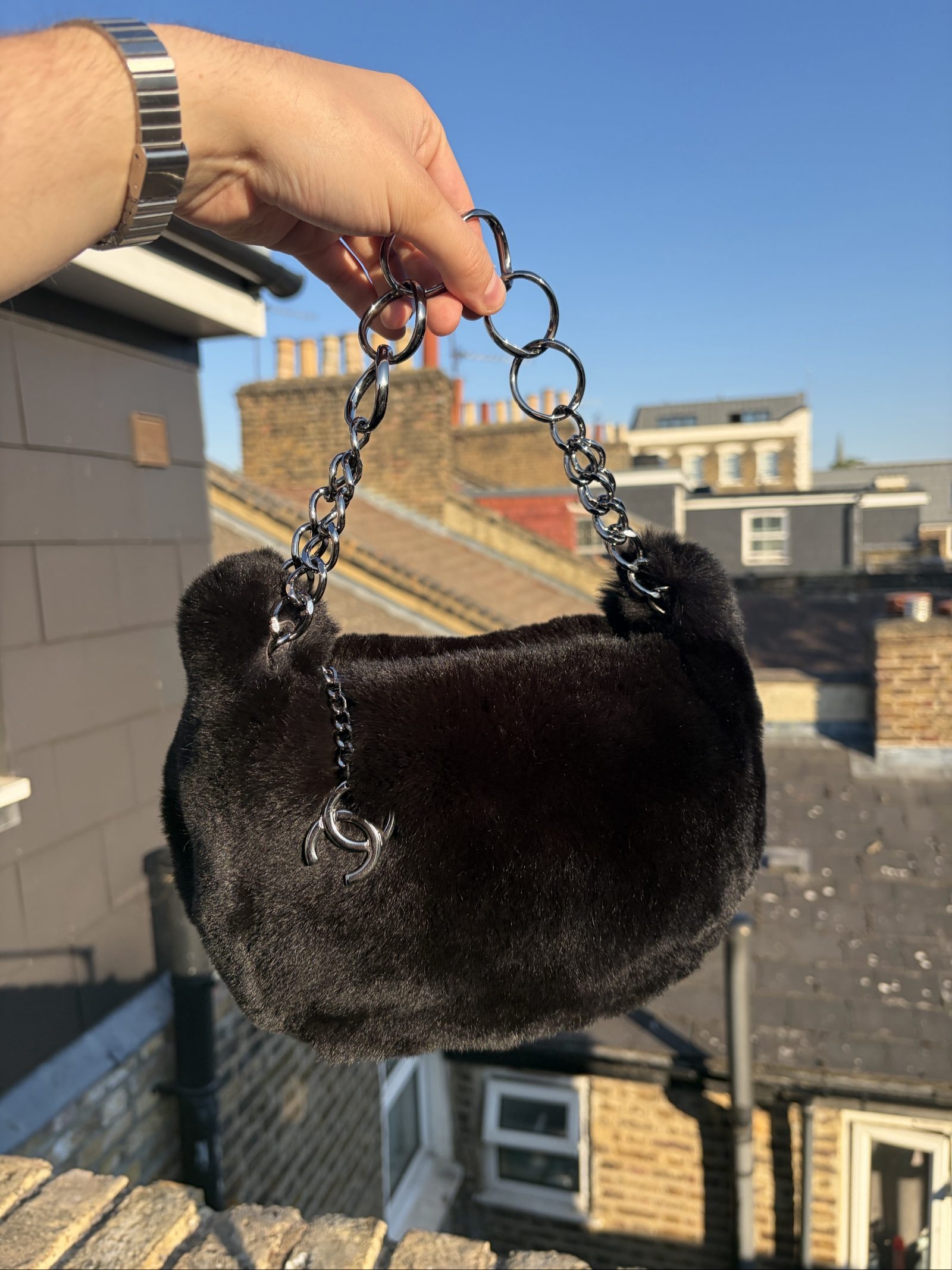 2002 Chanel Black Chain Handle Bag image 7