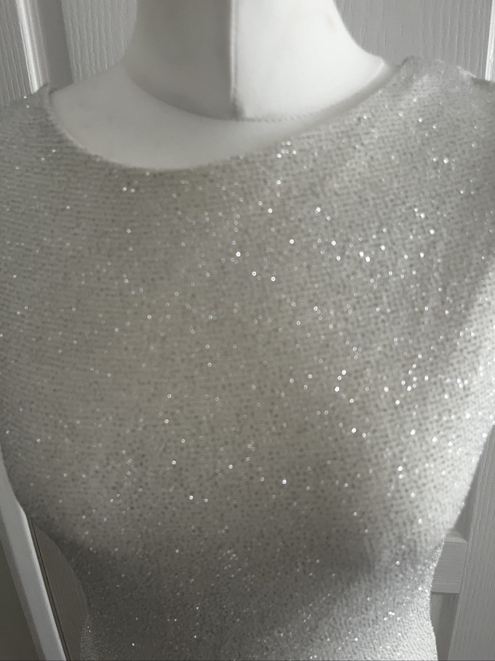 Silver Womens Sleeveless Glitter Knit Bodycon Dress Medium Cowl Back image 2