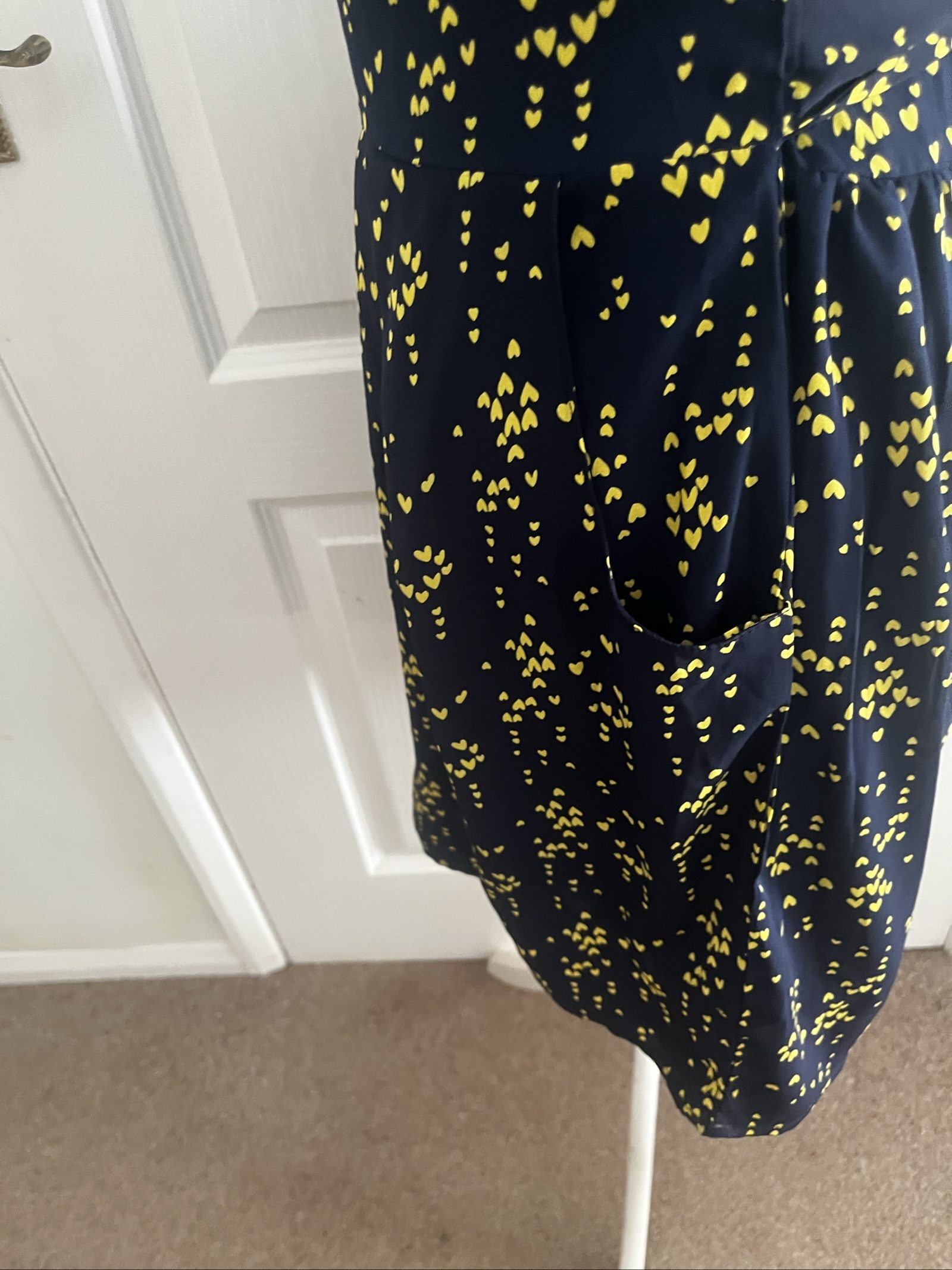 Navy & Yellow Heart Print Short Sleeve Dress Small image 5