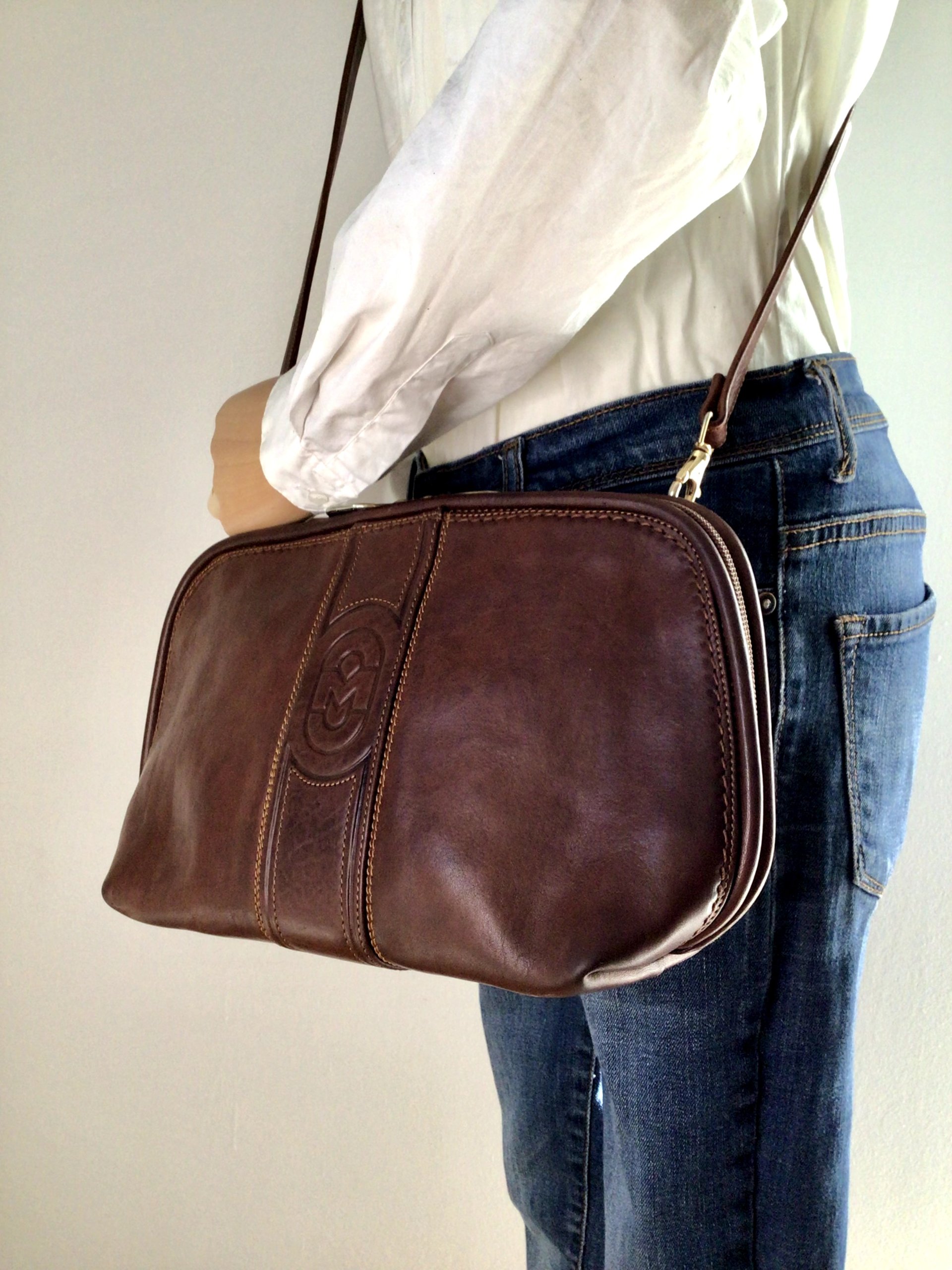 Borsa maxi Pochette in pelle marrone Vintage 1980s Marino Orlandi Made in Italy image 7