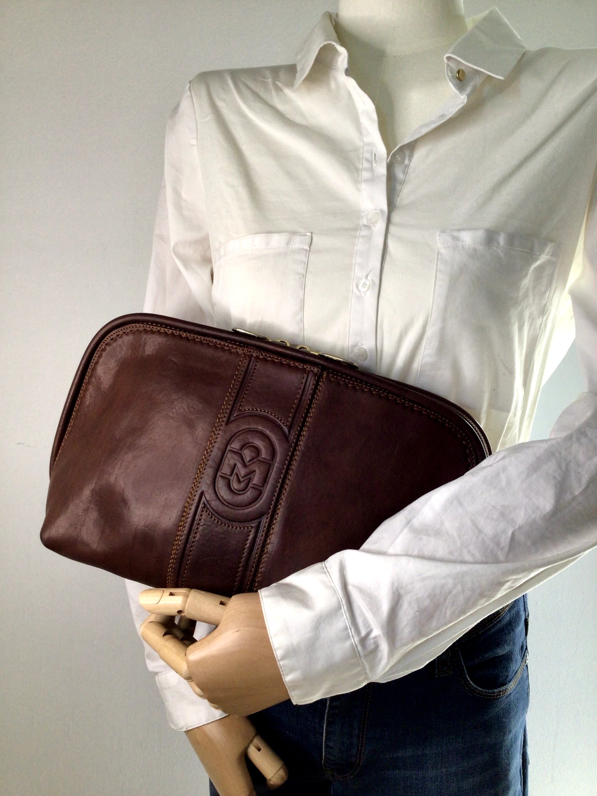 Borsa maxi Pochette in pelle marrone Vintage 1980s Marino Orlandi Made in Italy image 8