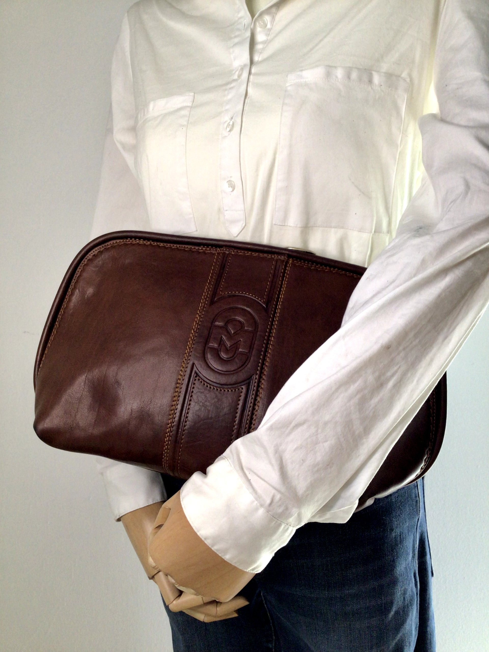 Borsa maxi Pochette in pelle marrone Vintage 1980s Marino Orlandi Made in Italy image 9