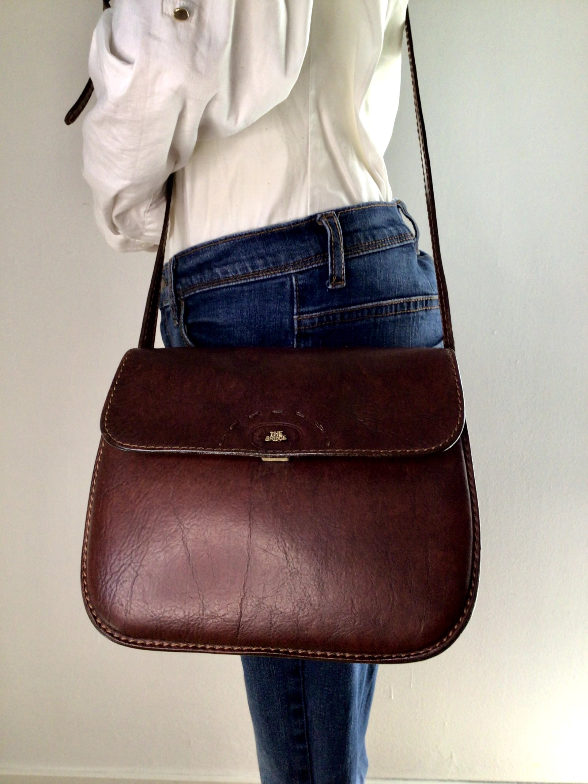 Borsa a tracolla in pelle marrone The Bridge image 8