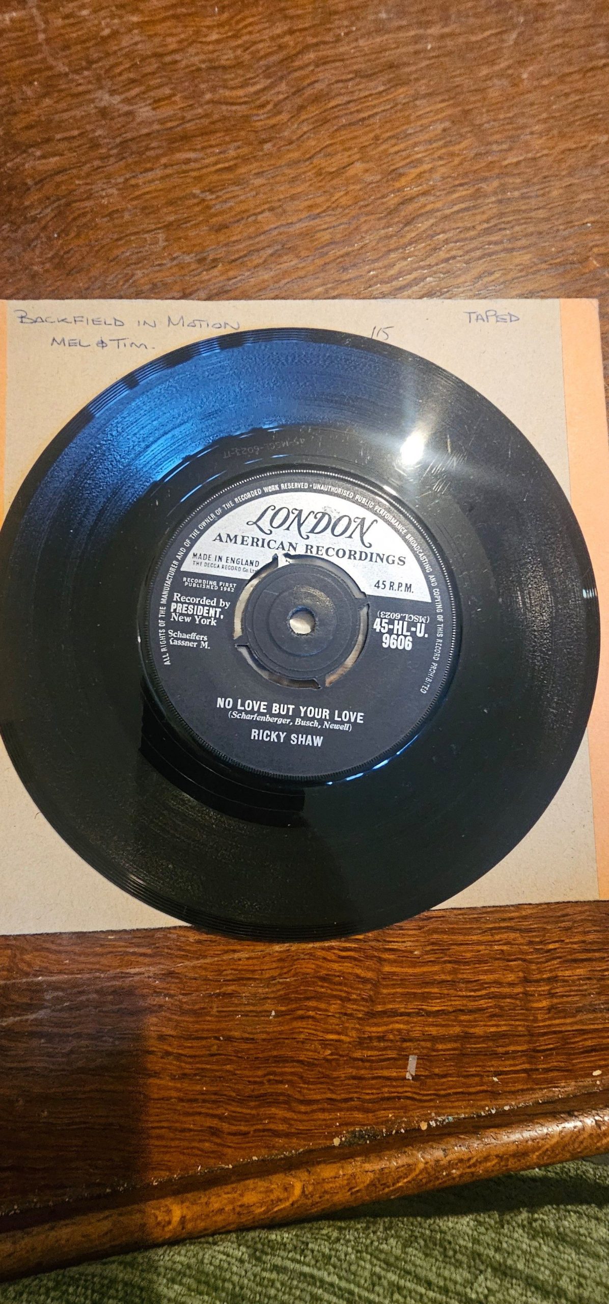 Ricky Shaw No Love But Your Love London 45-HL-U-9606 7"