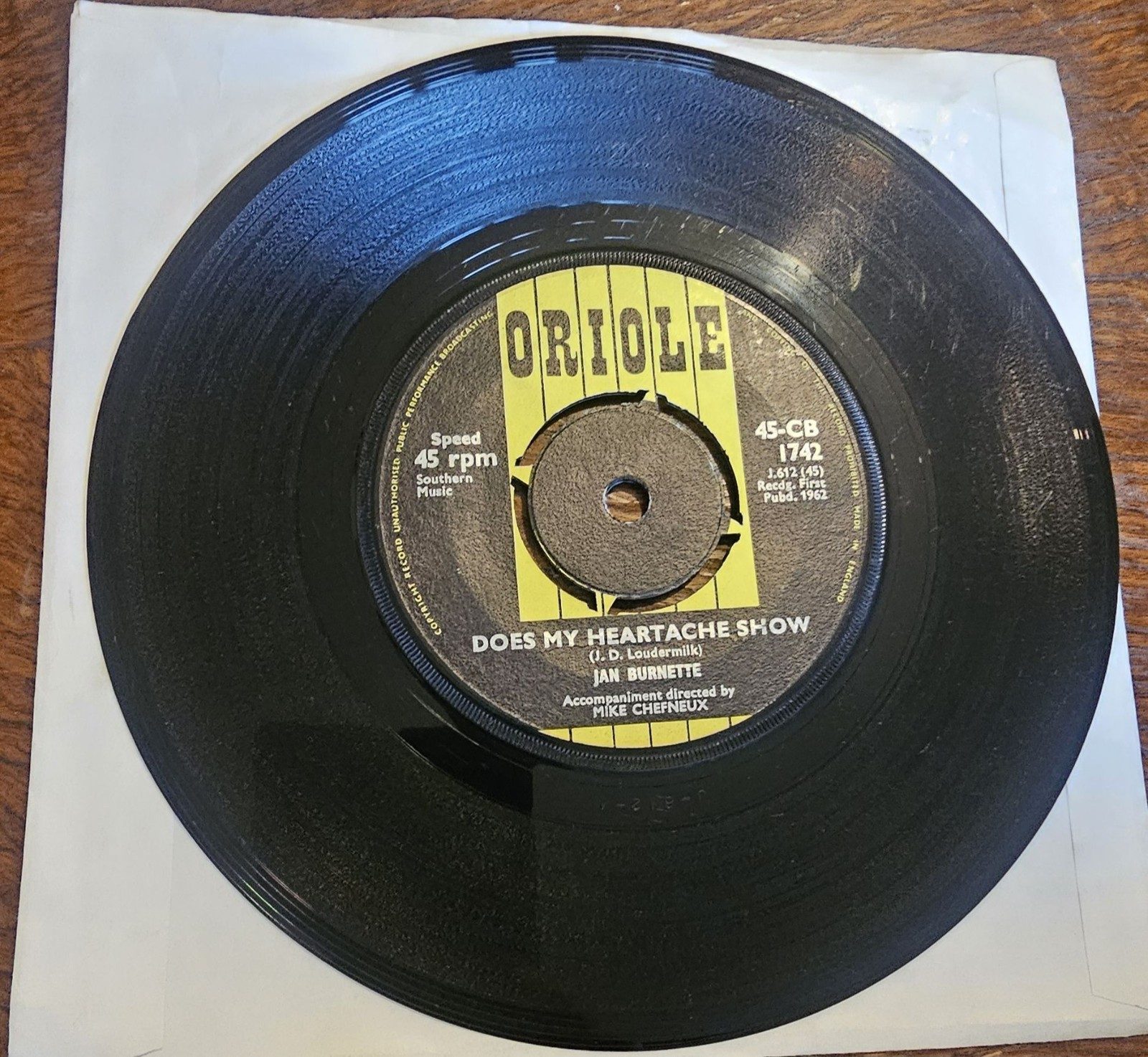 Jan Burnette All At Once Oriole 45-CB 1742 7" Vinyl Single image 2