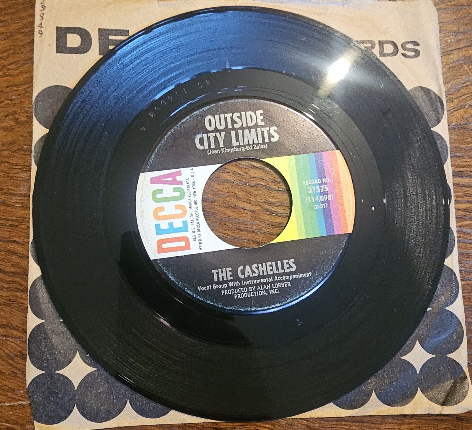 The Cashelles Outside City Limits Decca 31575 7" Vinyl Single