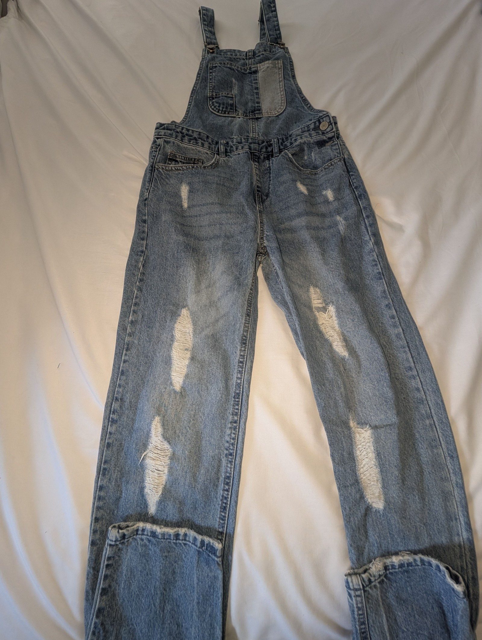 Blue Denim Distressed Overalls