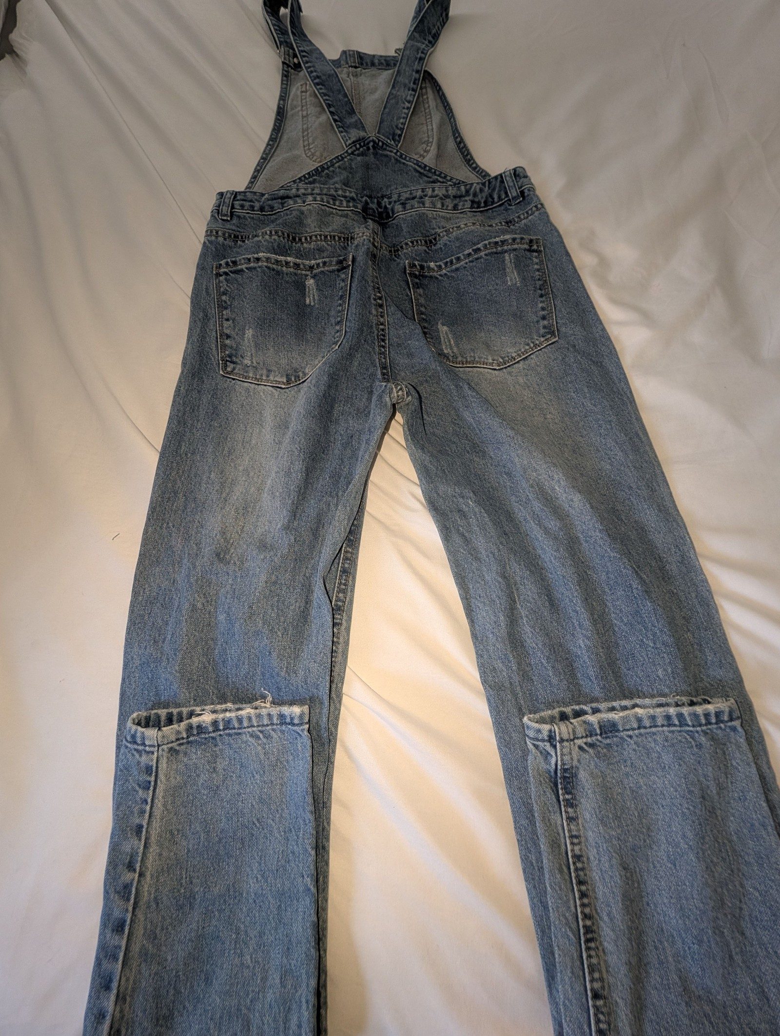 Blue Denim Distressed Overalls image 3