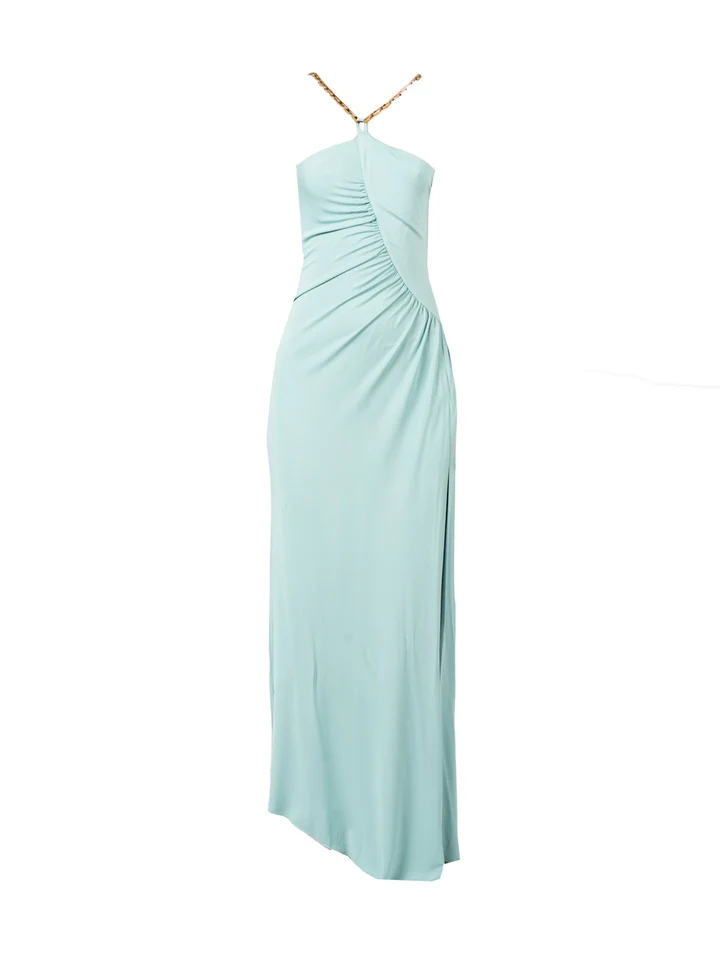 New Pinko Soncino Blue Chain Detail Maxi Dress Size M