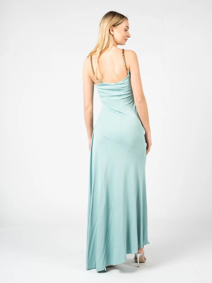 New Pinko Soncino Blue Chain Detail Maxi Dress Size M image 3