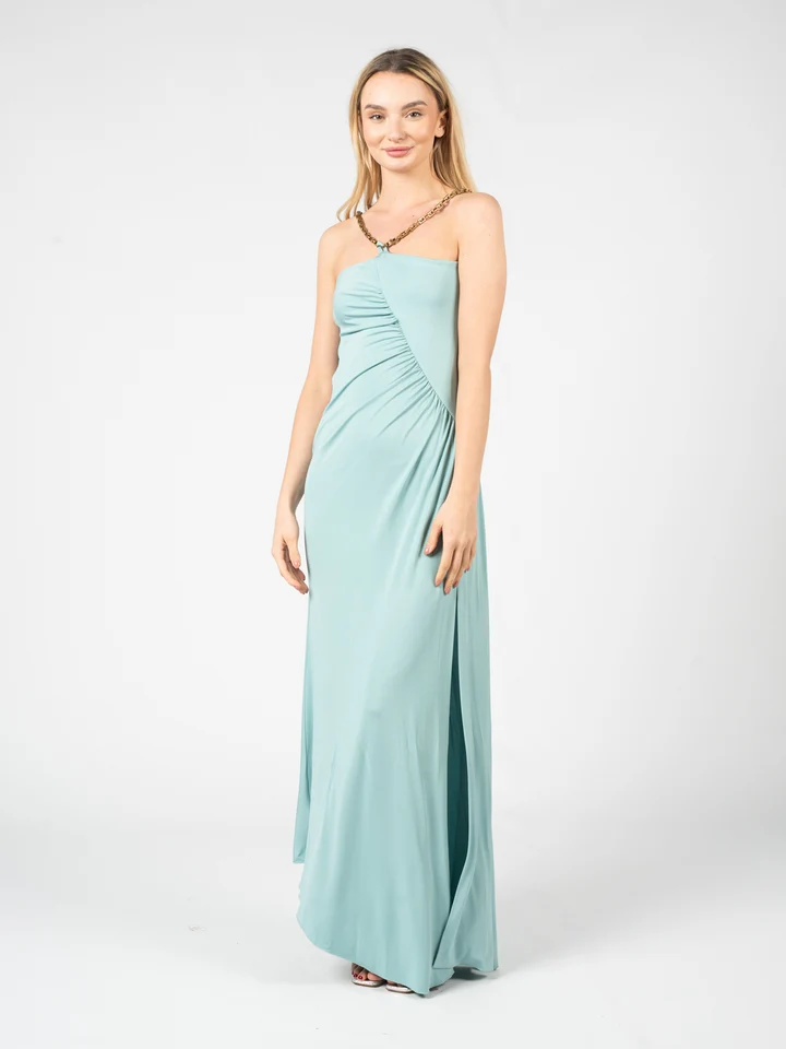 New Pinko Soncino Blue Chain Detail Maxi Dress Size M image 2