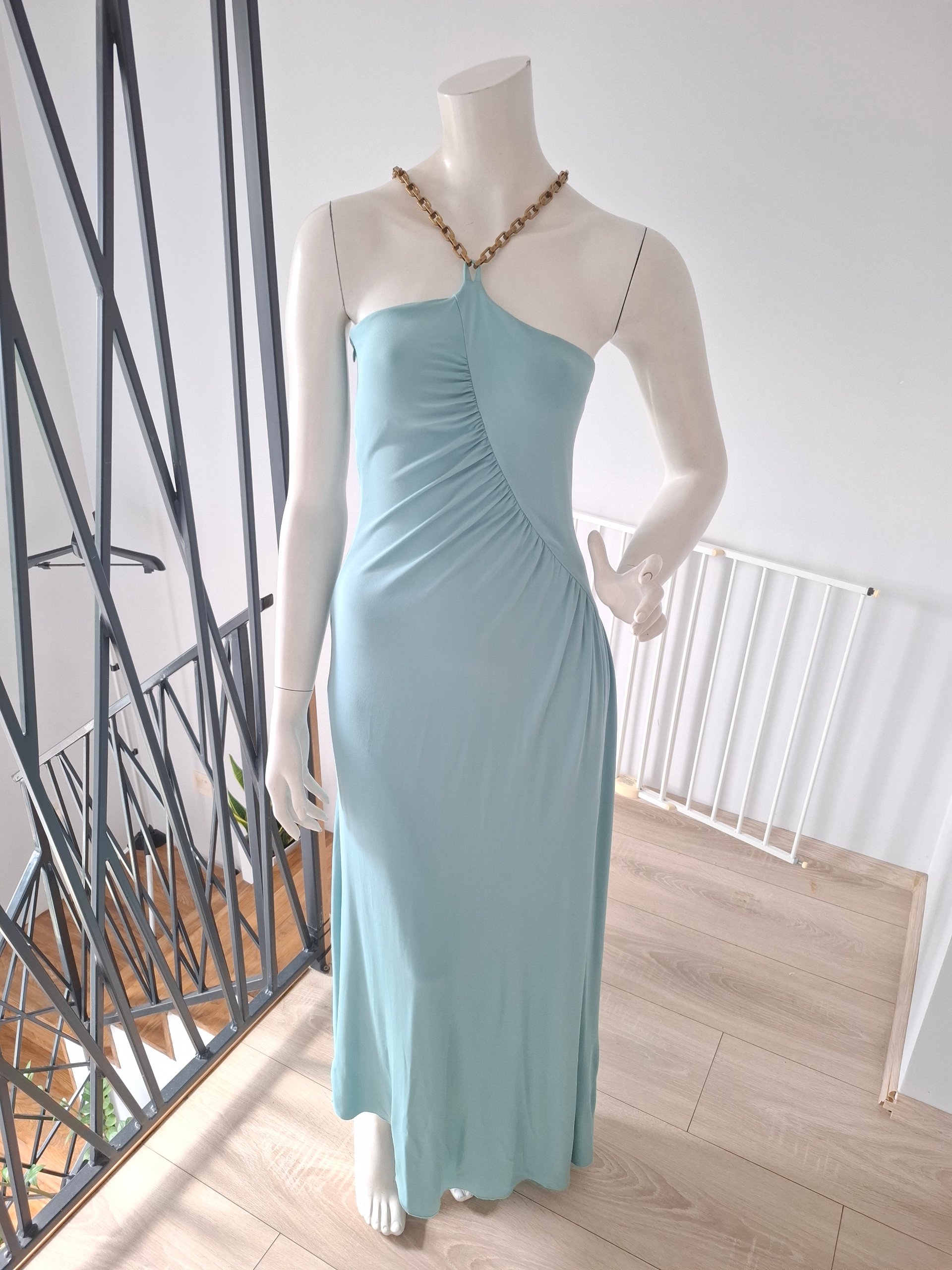 New Pinko Soncino Blue Chain Detail Maxi Dress Size M image 7